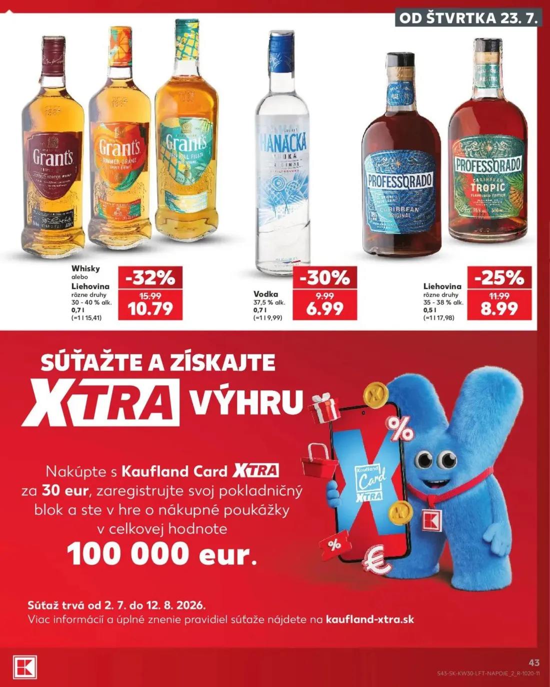 Kaufland leták, strana 43 z 74 — Whisky alebo Liehovina, Vodka, Liehovina