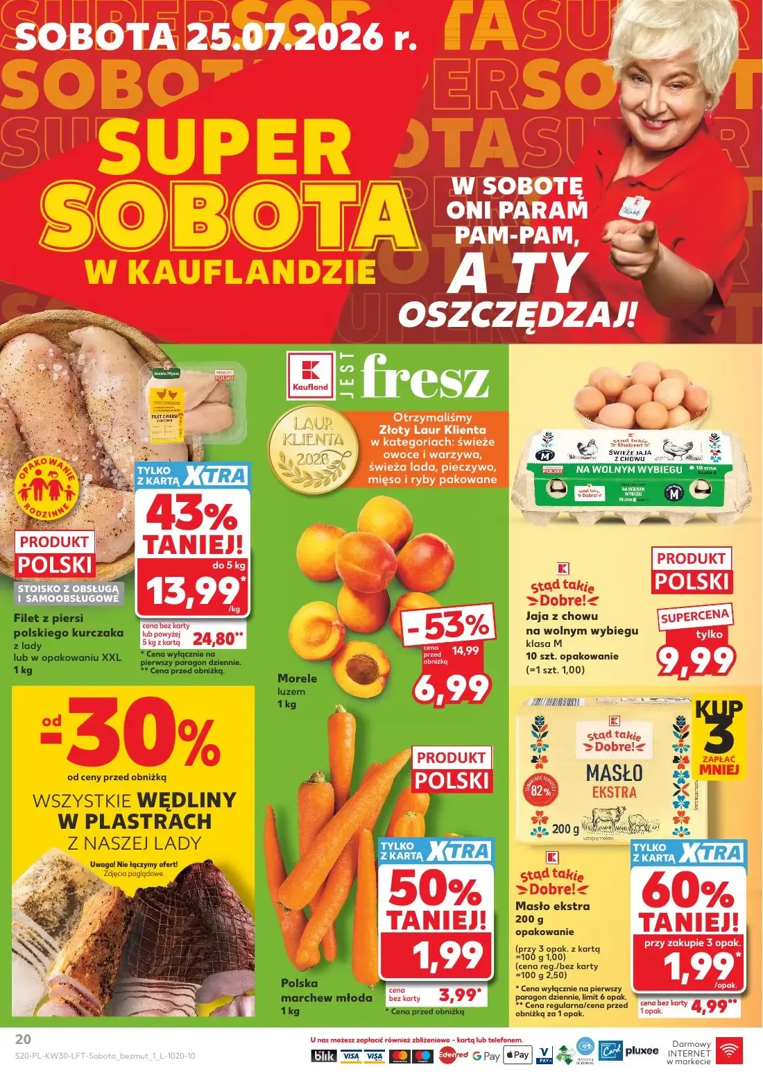 Kaufland gazetka, strona 20 z 68 — Filet z piersi polskiego kurczaka z lady lub w opakowaniu XXL, Morele luzem, Masło ekstra
