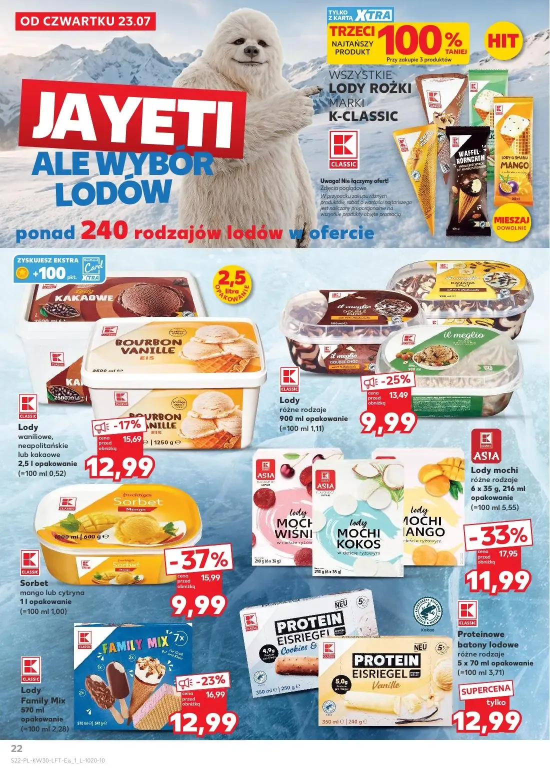 Kaufland gazetka, strona 22 z 68 — K-CLASSIC Sorbet mango lub cytryna, ASIA Lody mochi rózne rodzaje, K-CLASSIC Lody Family …