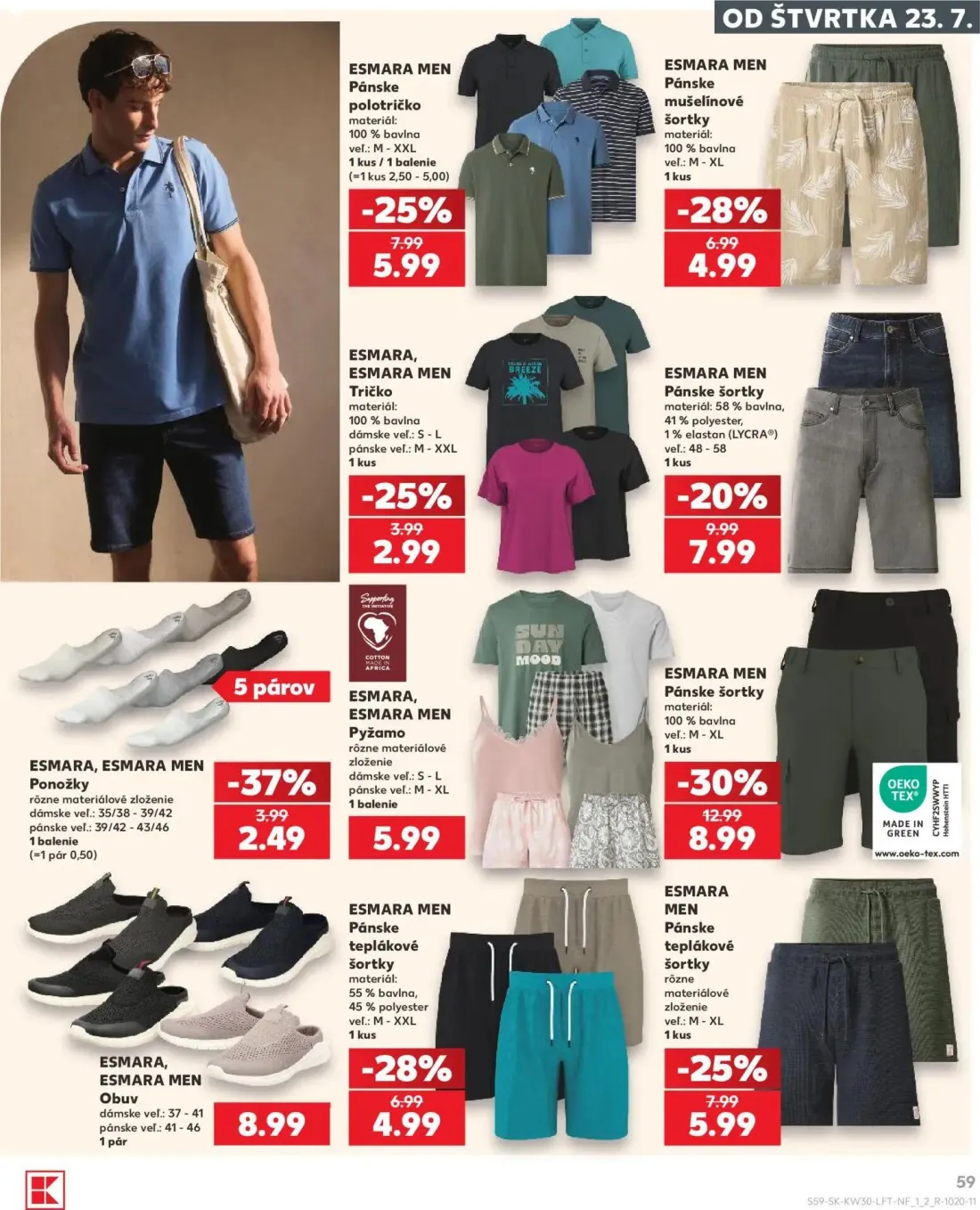 Kaufland leták, strana 59 z 74 — Pánske šortky, Pánske polotričko, Pánske mušelínové šortky