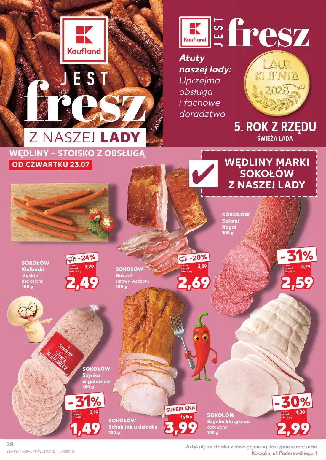 Kaufland gazetka, strona 28 z 68 — SOKOŁÓW Szynka klasyczna gotowana, SOKOŁÓW Salami Rogal, SOKOŁÓW Kiełbaski śląskie bez os…