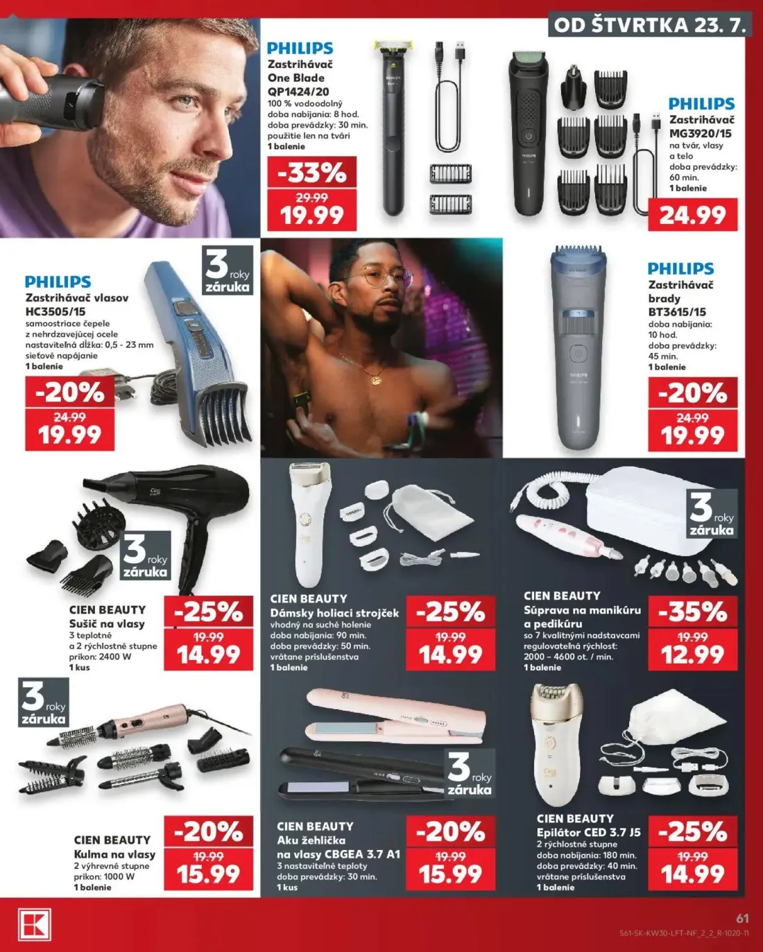 Kaufland leták, strana 61 z 74 — PHILIPS Zastrihávač One Blade QP1424/20, CIEN BEAUTY Súprava na manikúru a pedikúru, PHILIP…
