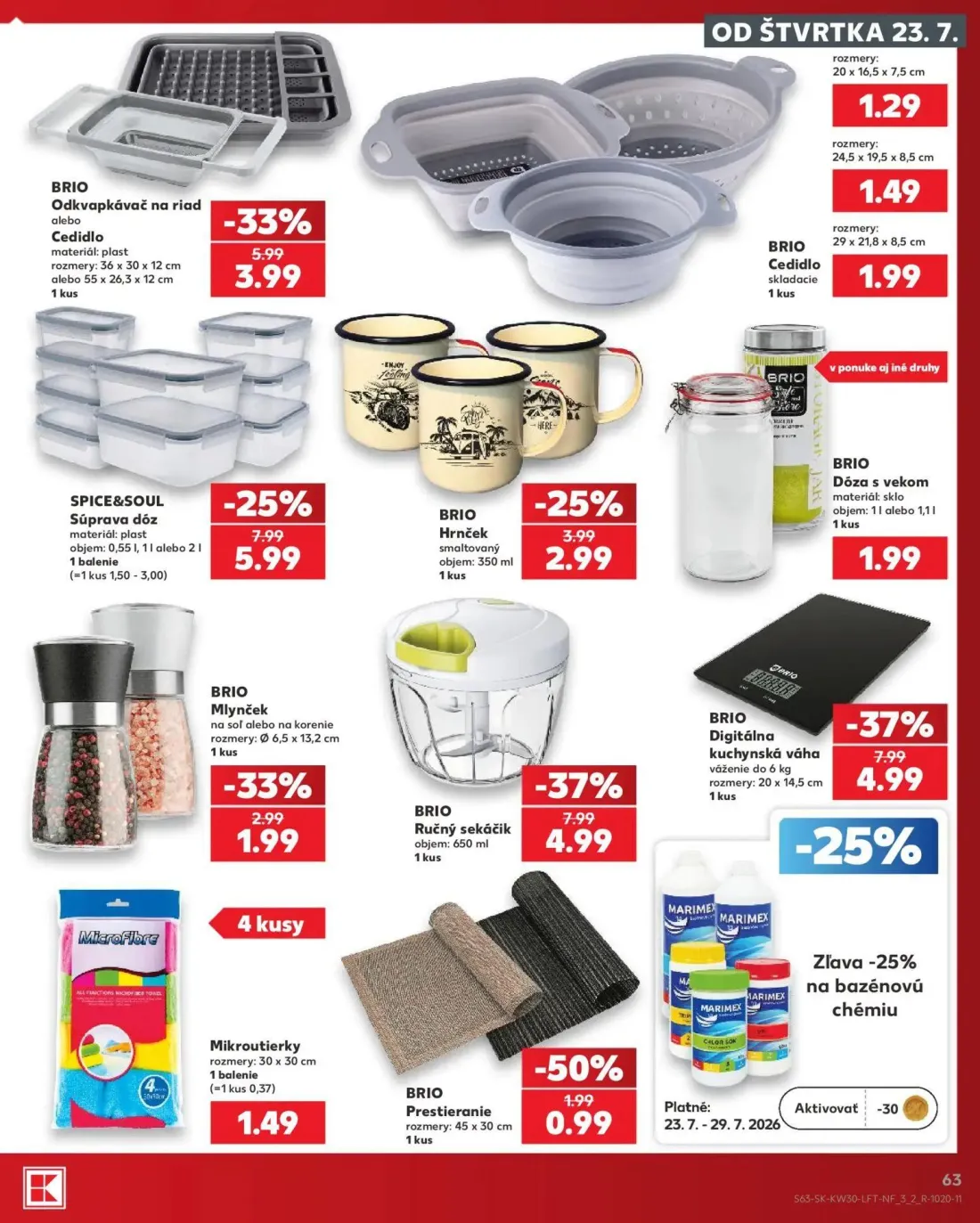 Kaufland leták, strana 63 z 74 — BRIO Ručný sekáčik, BRIO Digitálna kuchynská váha, BRIO Odkvapkávač na riad alebo Cedidlo