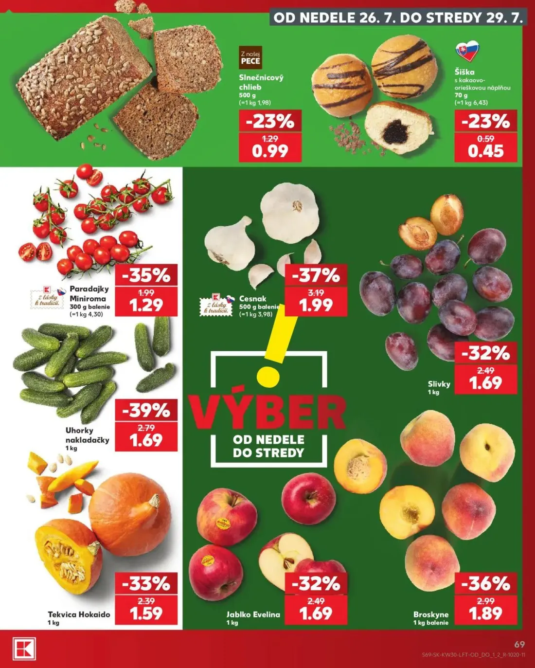 Kaufland leták, strana 69 z 74 — Cesnak, Uhorky nakladačky, Broskyne
