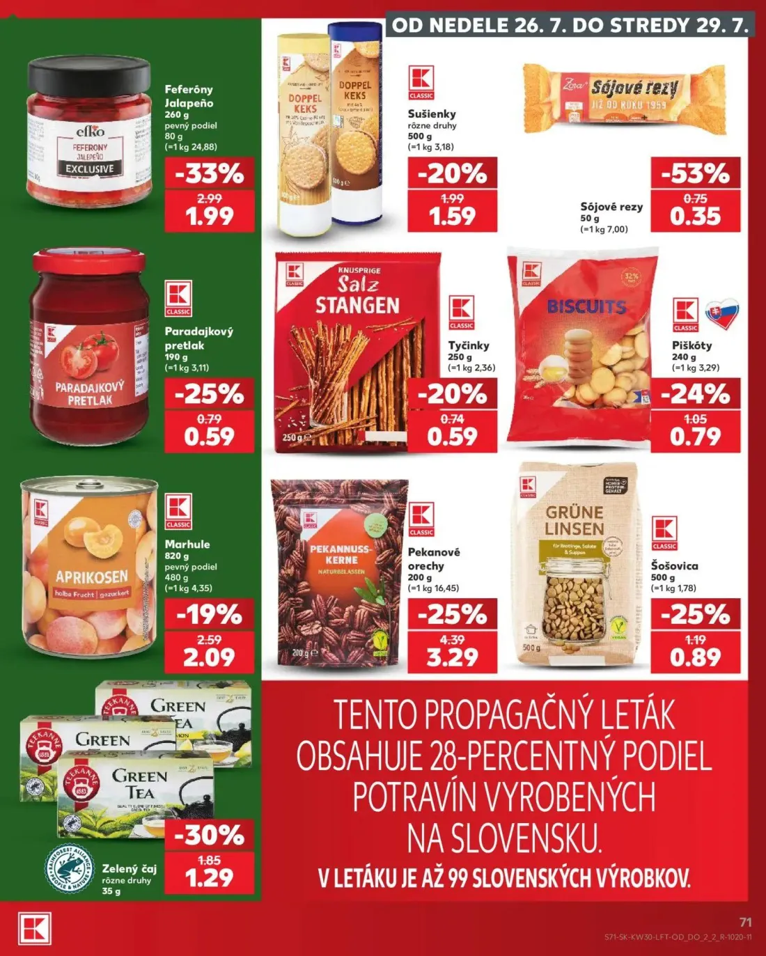 Kaufland leták, strana 71 z 74 — Pekanové orechy, Feferóny Jalapeño, Zelený čaj
