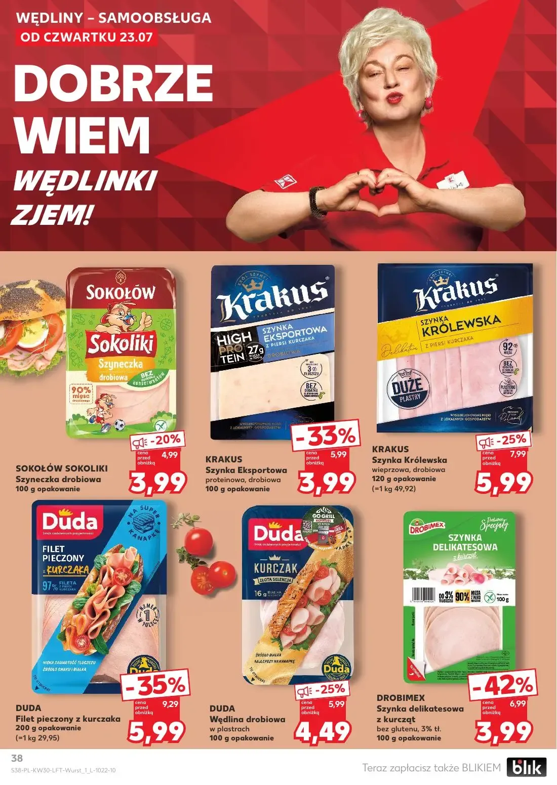 Kaufland gazetka, strona 38 z 68 — DUDA Filet pieczony z kurczaka, DROBIMEX Szynka delikatesowa z kurcząt, KRAKUS Szynka Eks…