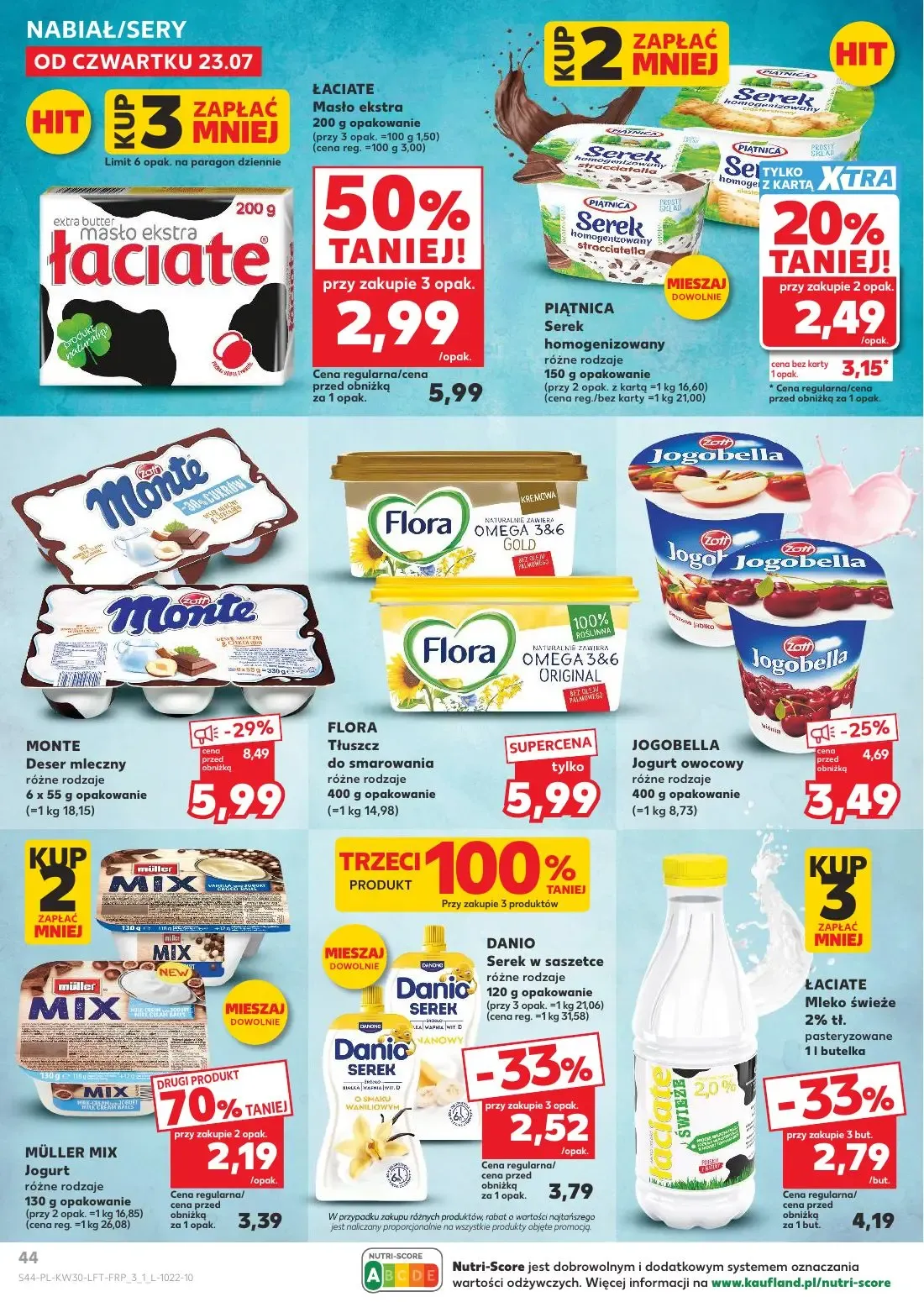 Kaufland gazetka, strona 44 z 68 — ŁACIATE Masło ekstra, MONTE Deser mleczny, ŁACIATE Mleko świeże 2% tł.