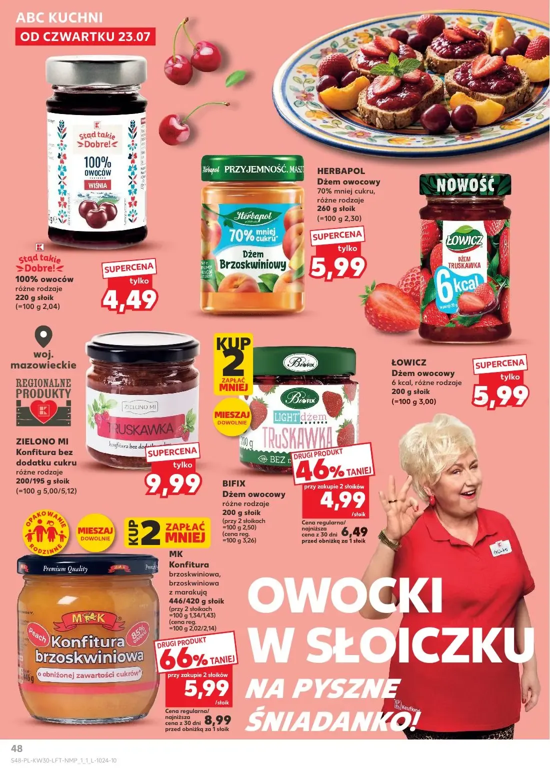 Kaufland gazetka, strona 48 z 68 — MK Konfitura brzoskwiniowa, brzoskwiniowa z marakują, BIFIX Dżem owocowy TRUSKAWKA, 100% …
