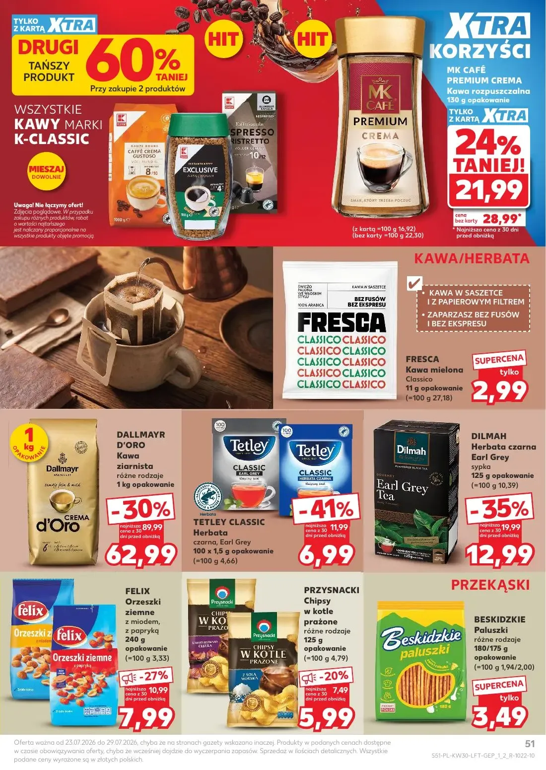 Kaufland gazetka, strona 51 z 68 — DALLMAYR D'ORO Kawa ziarnista, MK CAFÉ PREMIUM CREMA Kawa rozpuszczalna, DILMAH Herbata c…