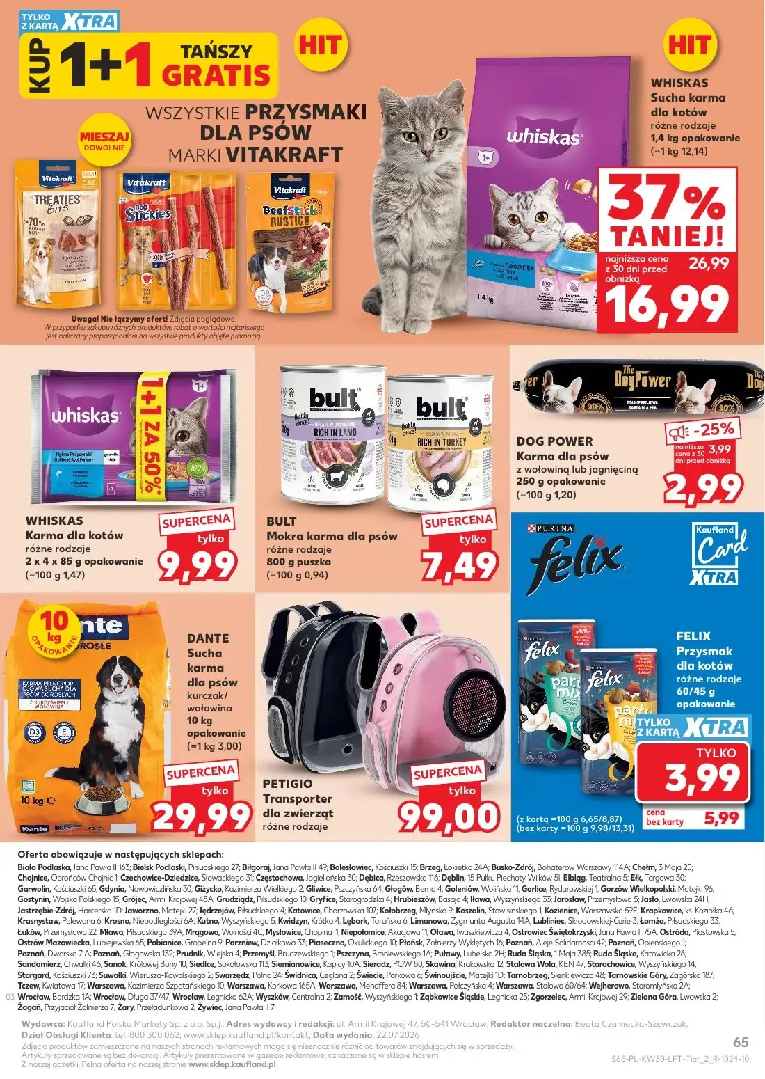 Kaufland gazetka, strona 65 z 68 — WHISKAS Sucha karma dla kotów, FELIX Przysmak dla kotów, DOG POWER Karma dla psów