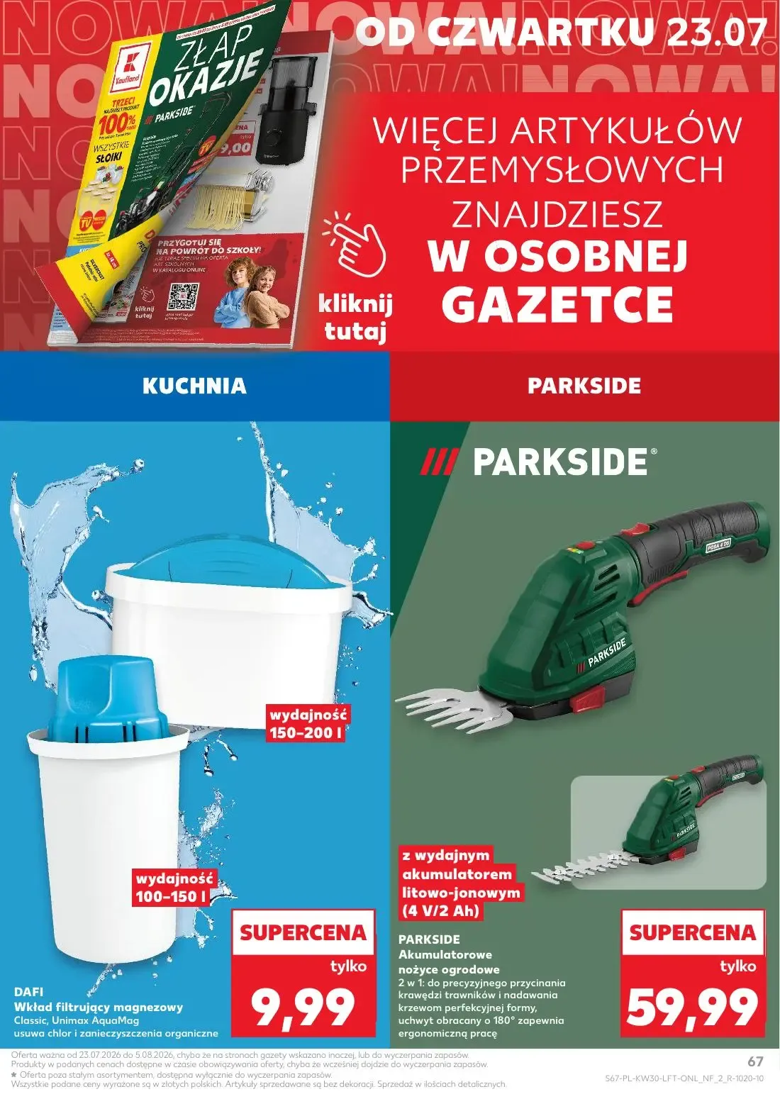 Kaufland gazetka, strona 67 z 68 — Wkład filtrujący magnezowy Classic, Unimax AquaMag, Akumulatorowe nożyce ogrodowe