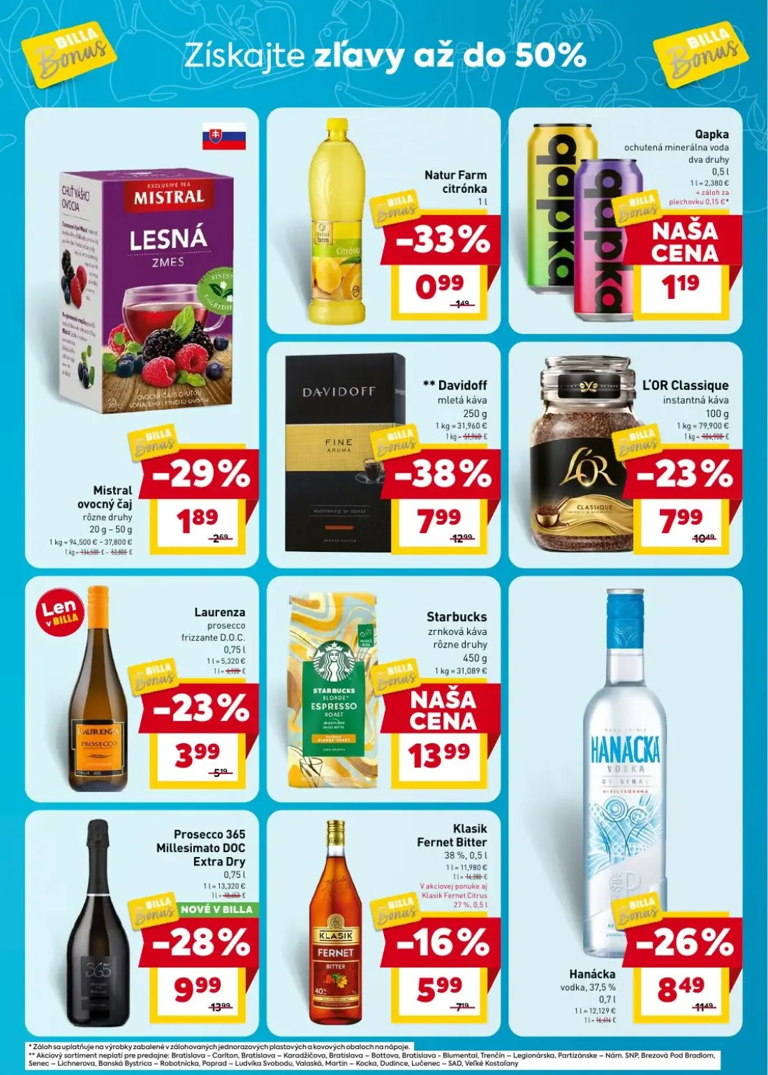 Billa leták, strana 5 z 6 — Davidoff mletá káva, Prosecco 365 Millesimato DOC Extra Dry, Hanácka vodka