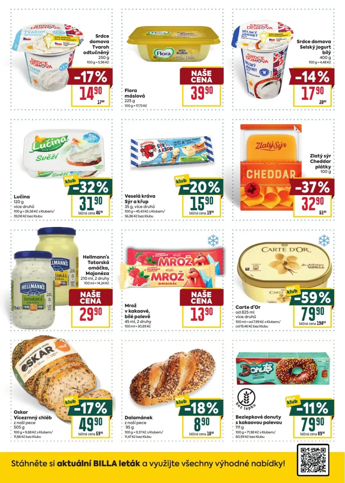 Billa leták, strana 4 z 8 — Carte d'Or, Zlatý sýr Cheddar plátky, Lučina