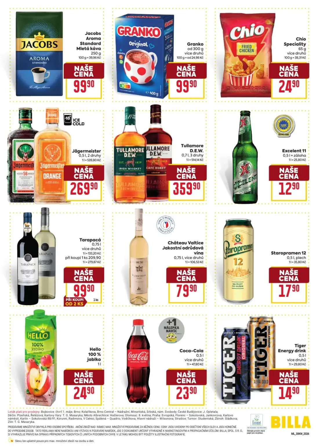 Billa leták, strana 6 z 8 — Tarapacá, Jacobs Aroma Standard Mletá káva, Granko