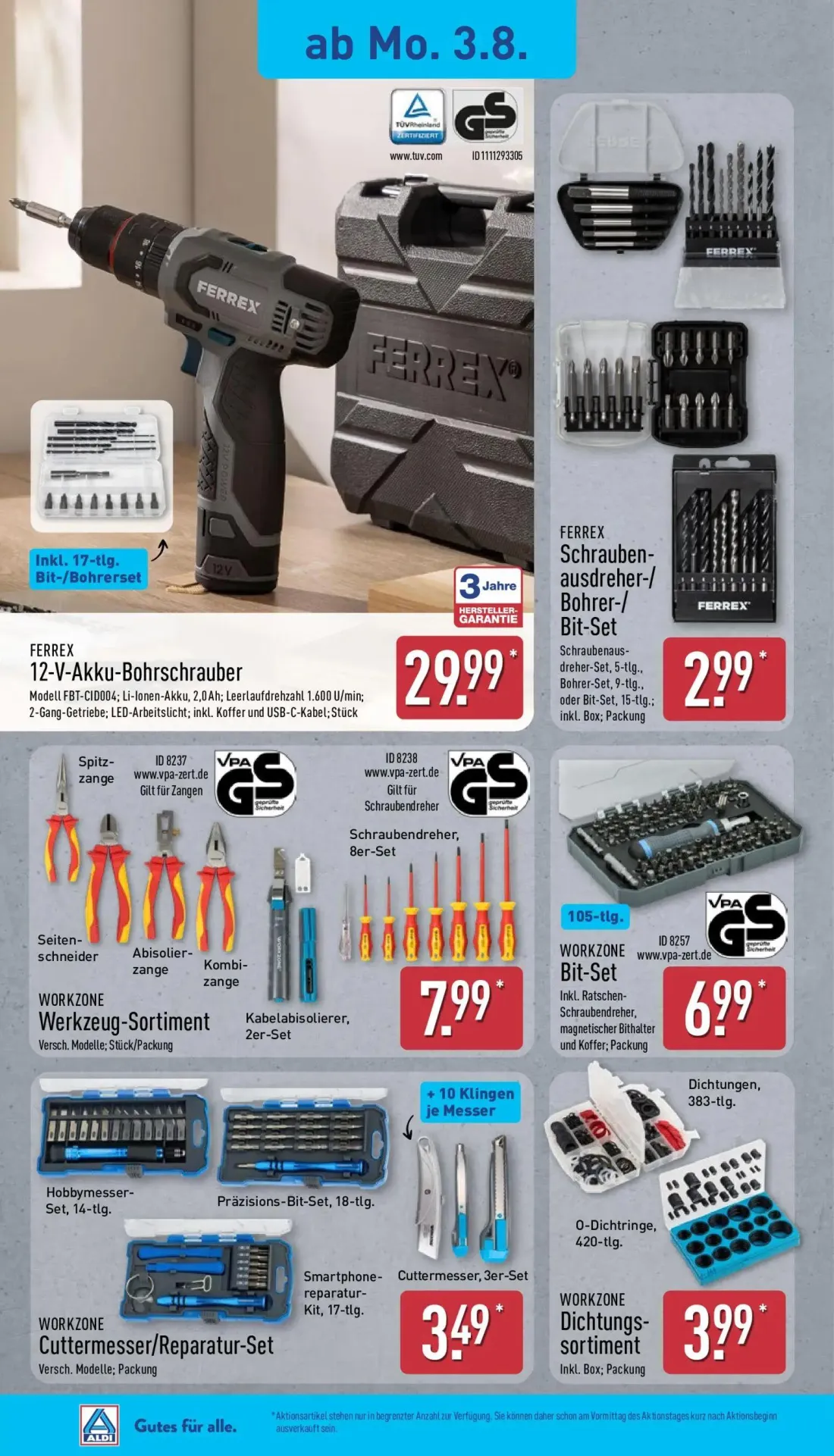 Aldi Nord Prospekt, Seite 4 von 15 — FERREX 12-V-Akku-Bohrschrauber, FERREX Schrauben-ausdreher-/ Bohrer-/ Bit-Set, WORKZONE…