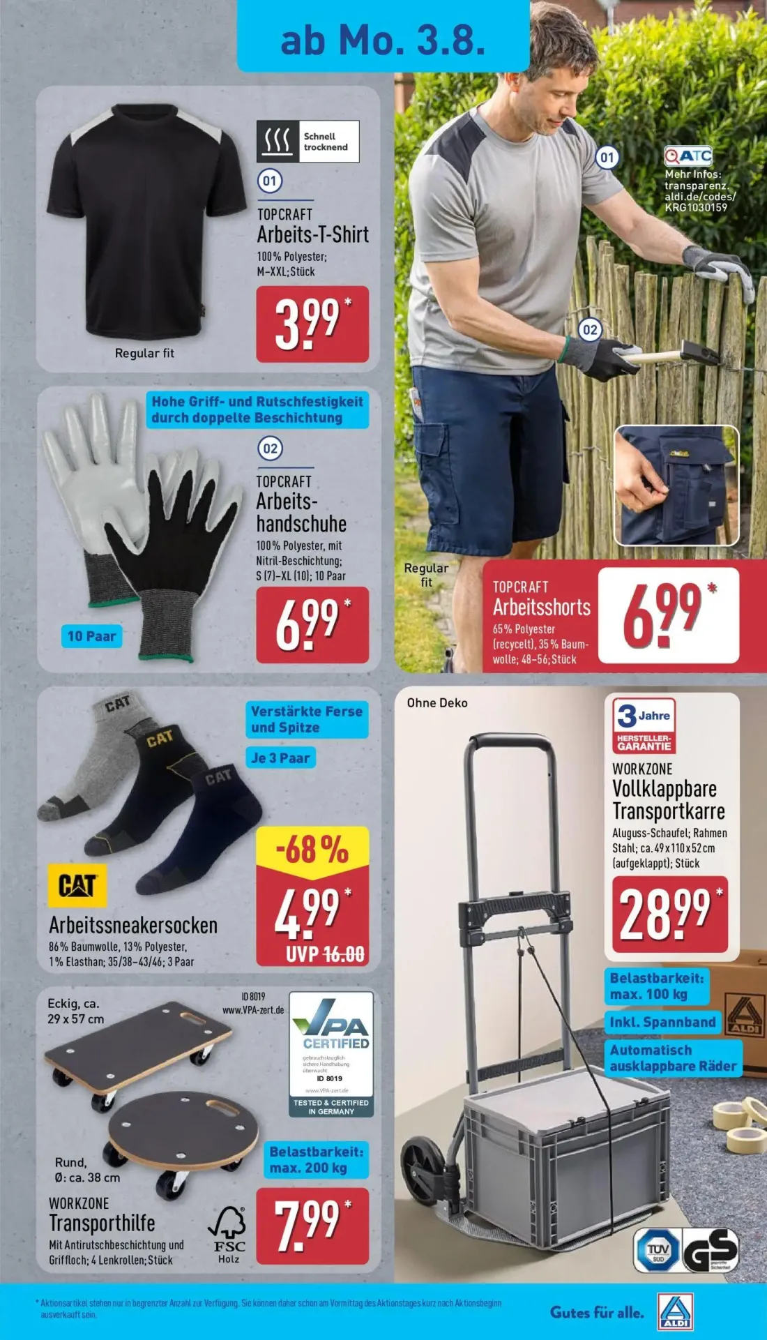 Aldi Nord Prospekt, Seite 5 von 15 — CAT Arbeitssneakersocken, TOPCRAFT Arbeits-T-Shirt, TOPCRAFT Arbeitshandschuhe