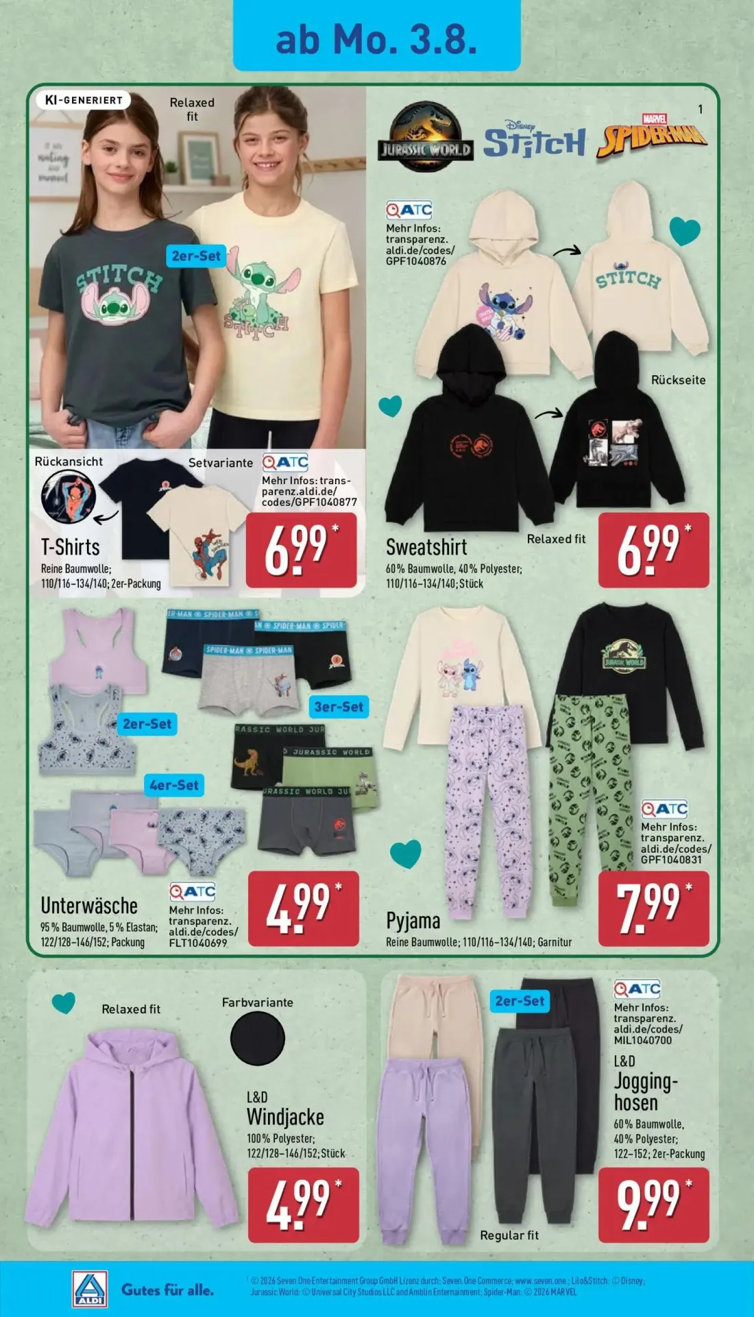 Aldi Nord Prospekt, Seite 8 von 15 — T-Shirts, Sweatshirt, Unterwäsche