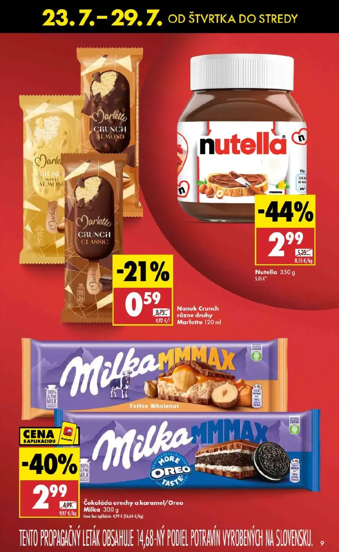 Biedronka leták, strana 9 z 48 — Nutella, Čokoláda orechy a karamel/Oreo Milka, Nanuk Crunch rôzne druhy Marletto
