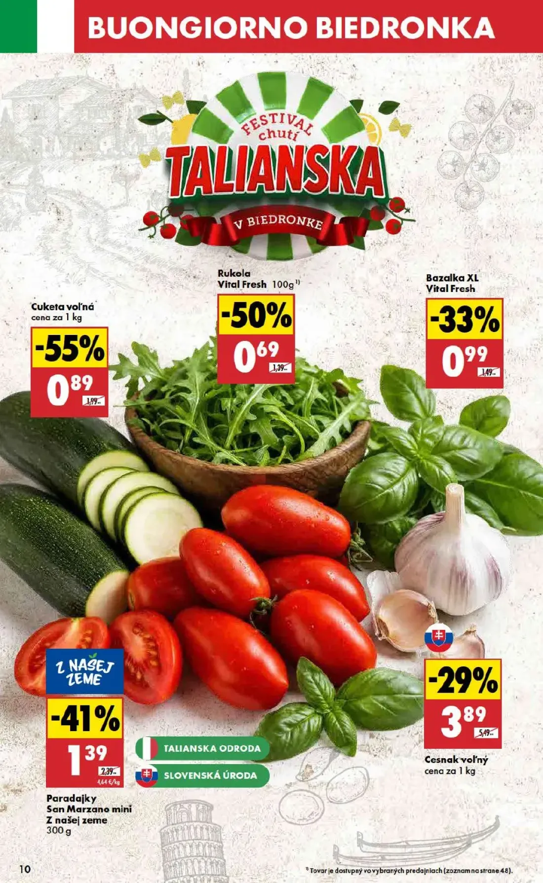 Biedronka leták, strana 10 z 48 — Cesnak voľný, Cuketa voľná, Paradajky San Marzano mini
