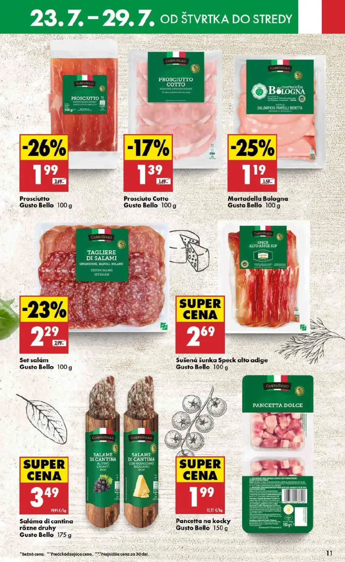 Biedronka leták, strana 11 z 48 — Prosciutto Gusto Bello, Set salám Gusto Bello, Mortadella Bologna Gusto Bello
