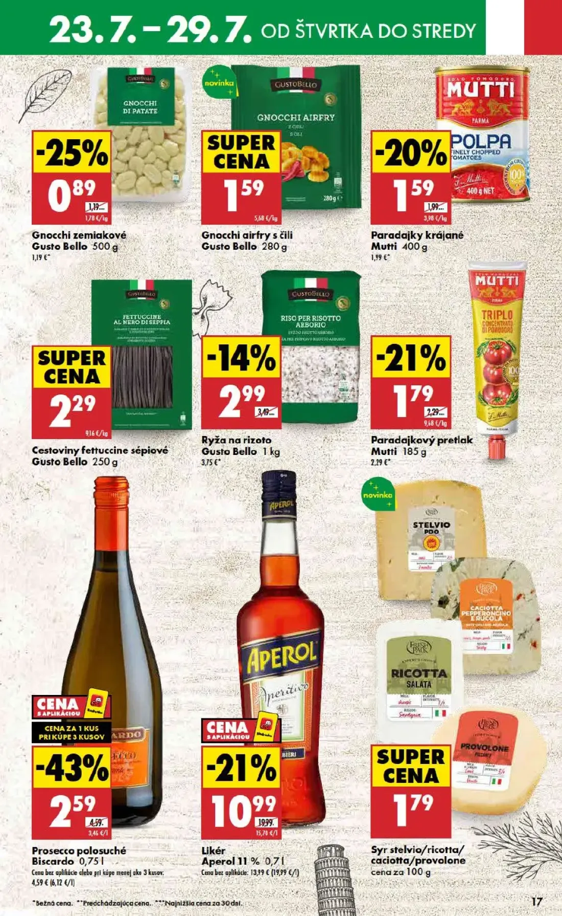 Biedronka leták, strana 17 z 48 — Likér Aperol 11%, Prosecco polosuché Biscardo, Ryža na rizoto Gusto Bello