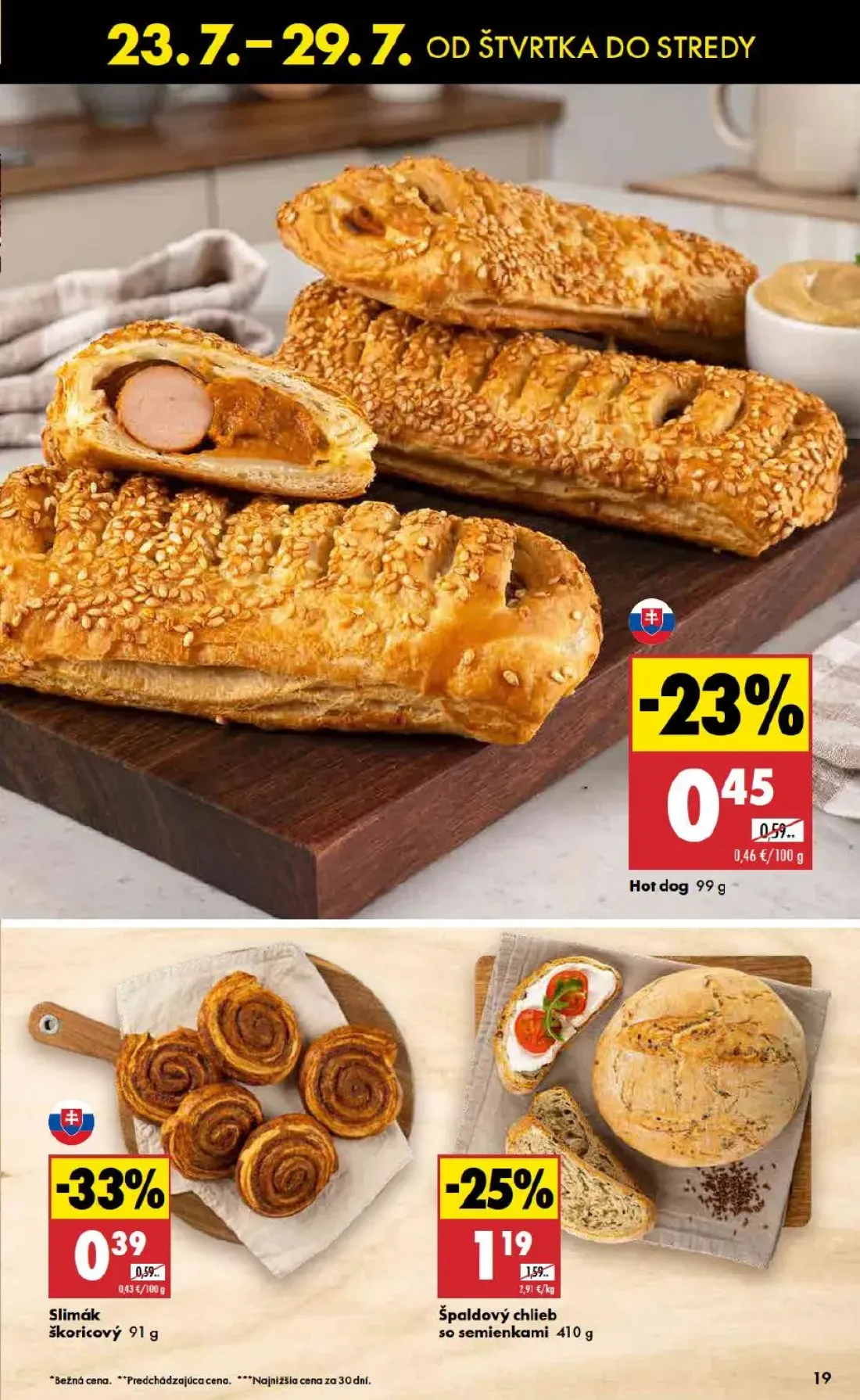 Biedronka leták, strana 19 z 48 — Špaldový chlieb so semienkami, Slimák škoricový, Hot dog