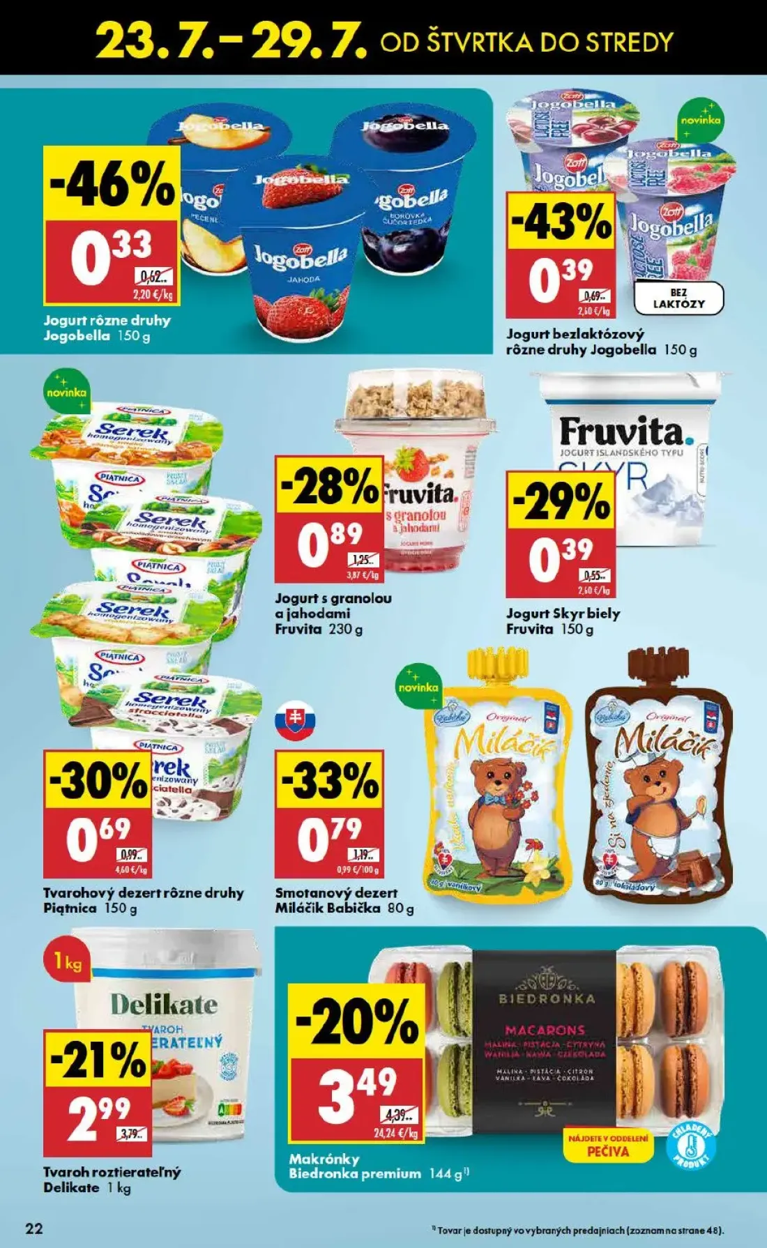 Biedronka leták, strana 22 z 48 — Makrónky Biedronka premium, Tvaroh roztierateľný Delikate, Smotanový dezert Miláčik Babička