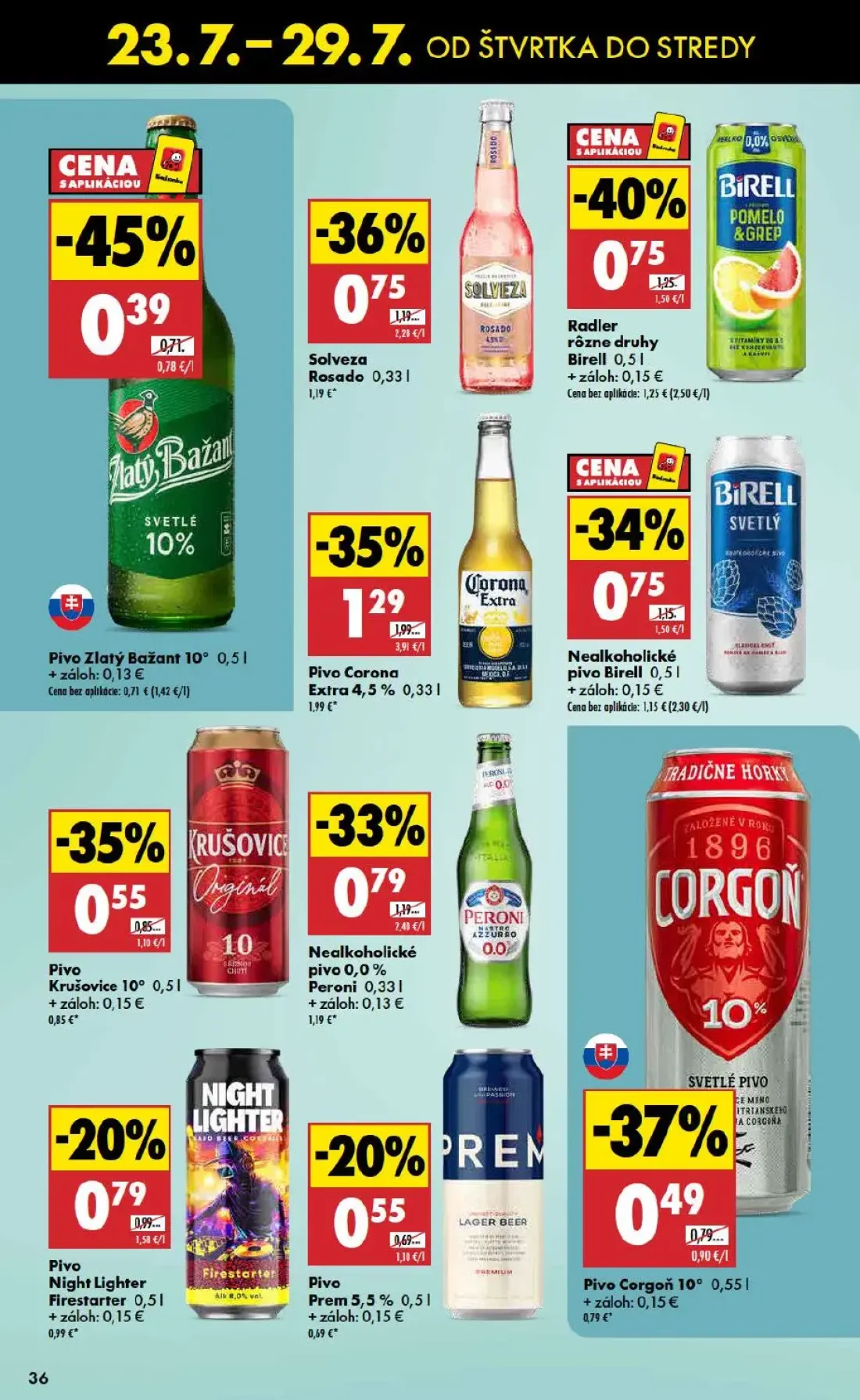 Biedronka leták, strana 36 z 48 — Pivo Corona Extra 4,5%, Radler rôzne druhy Birell, Solveza Rosado