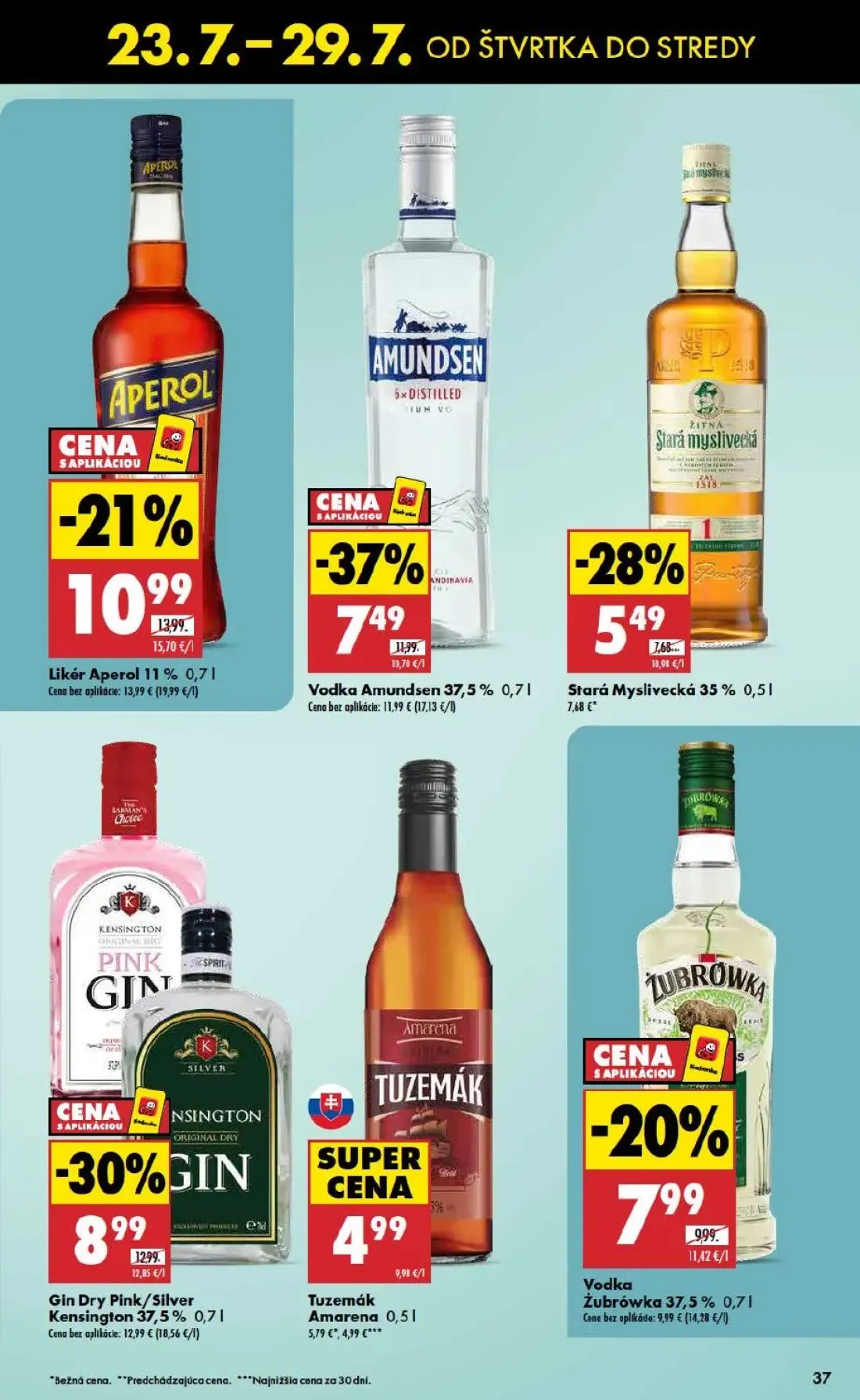 Biedronka leták, strana 37 z 48 — Stará Myslivecká, Vodka Amundsen, Gin Dry Pink/Silver Kensington