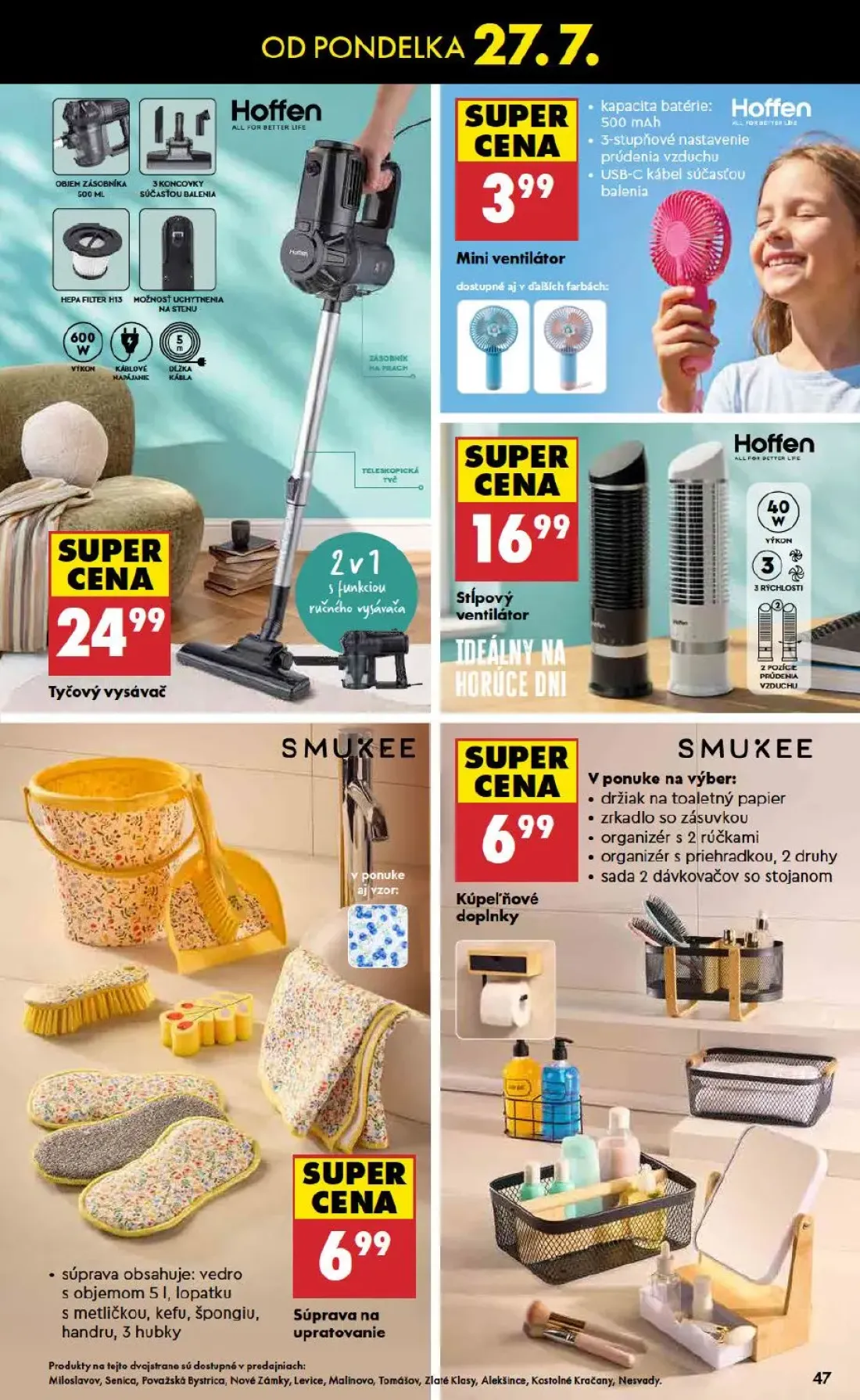 Biedronka leták, strana 47 z 48 — Tyčový vysávač, Mini ventilátor, Stĺpový ventilátor