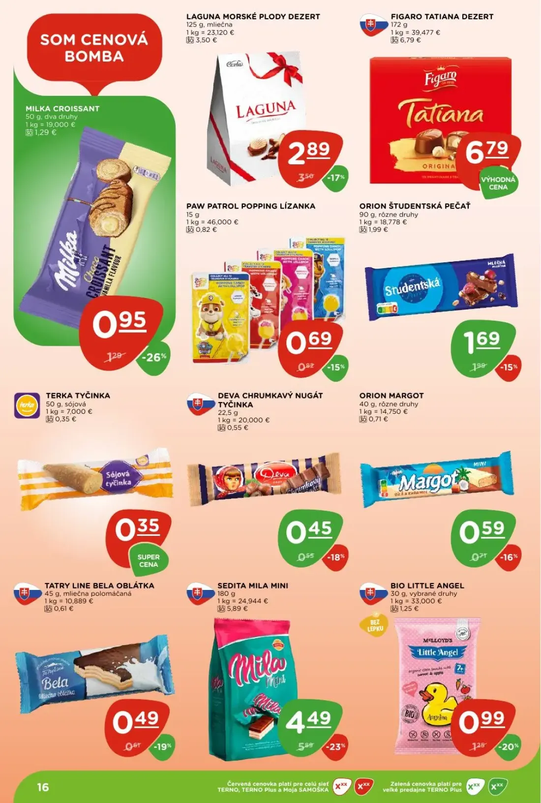 Terno leták, strana 16 z 29 — SEDITA MILA MINI, LAGUNA MORSKÉ PLODY DEZERT, MILKA CROISSANT