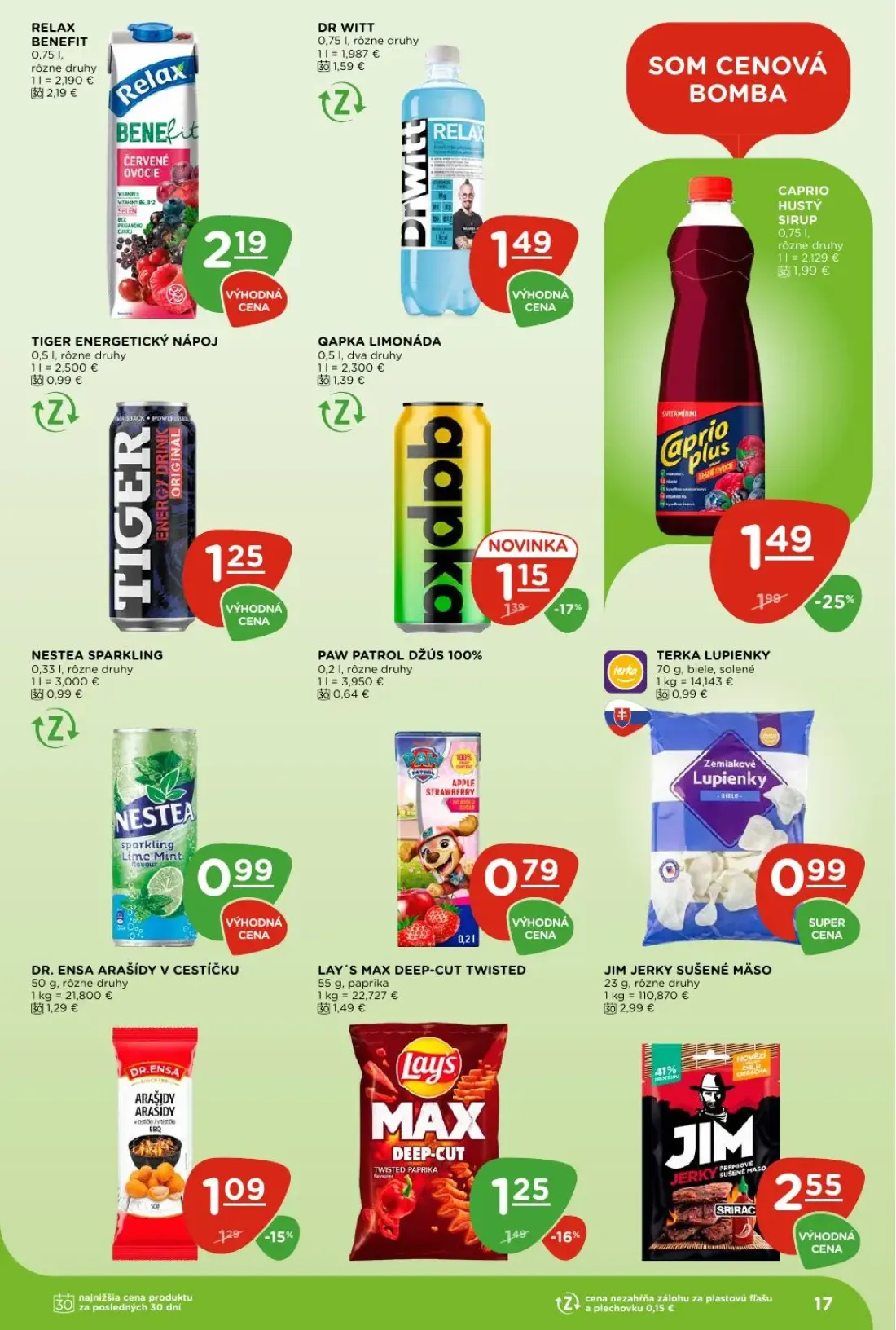 Terno leták, strana 17 z 29 — CAPRIO HUSTÝ SIRUP, JIM JERKY SUŠENÉ MÄSO, TIGER ENERGETICKÝ NÁPOJ
