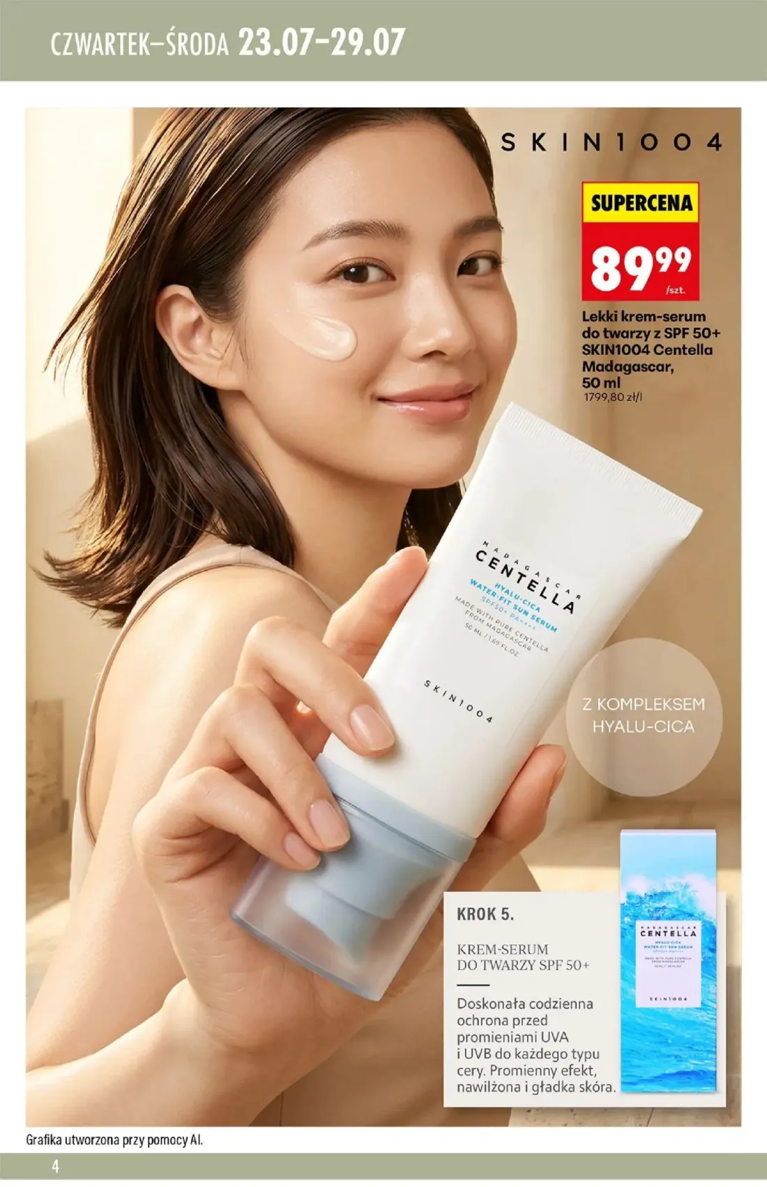 Biedronka gazetka, strona 4 z 12 — Lekki krem-serum do twarzy z SPF 50+ SKIN1004 Centella Madagascar