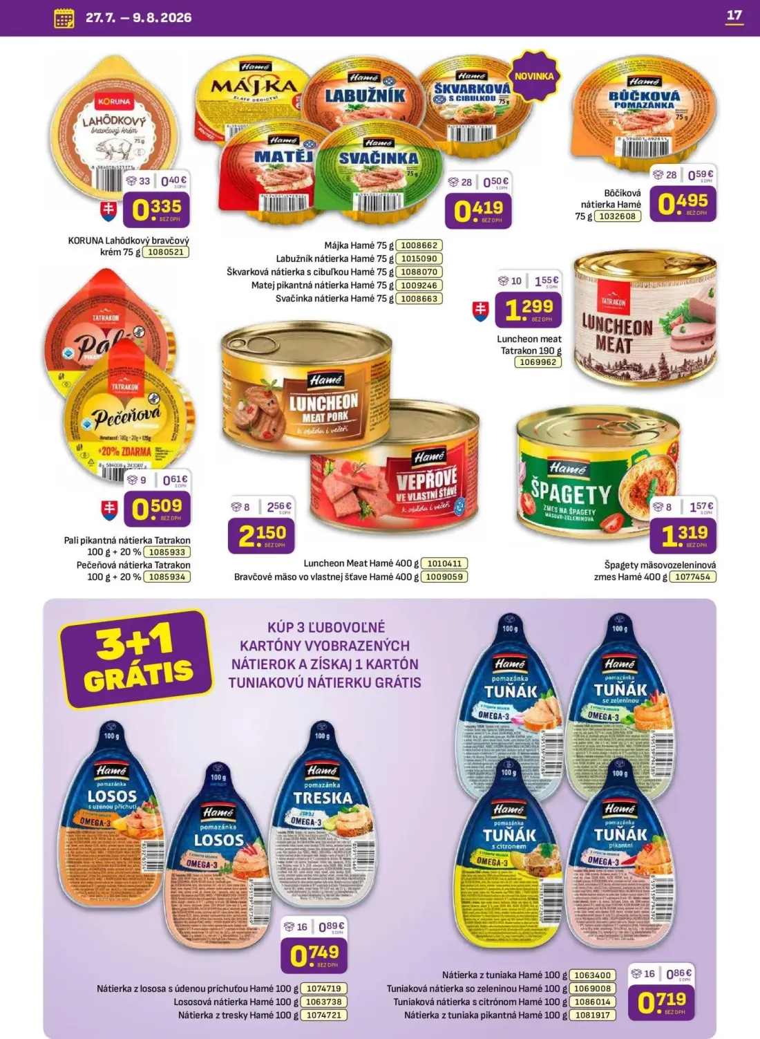 Libex leták, strana 17 z 36 — Luncheon Meat Hamé, Bravčové mäso vo vlastnej šťave Hamé, Luncheon meat Tatrakon