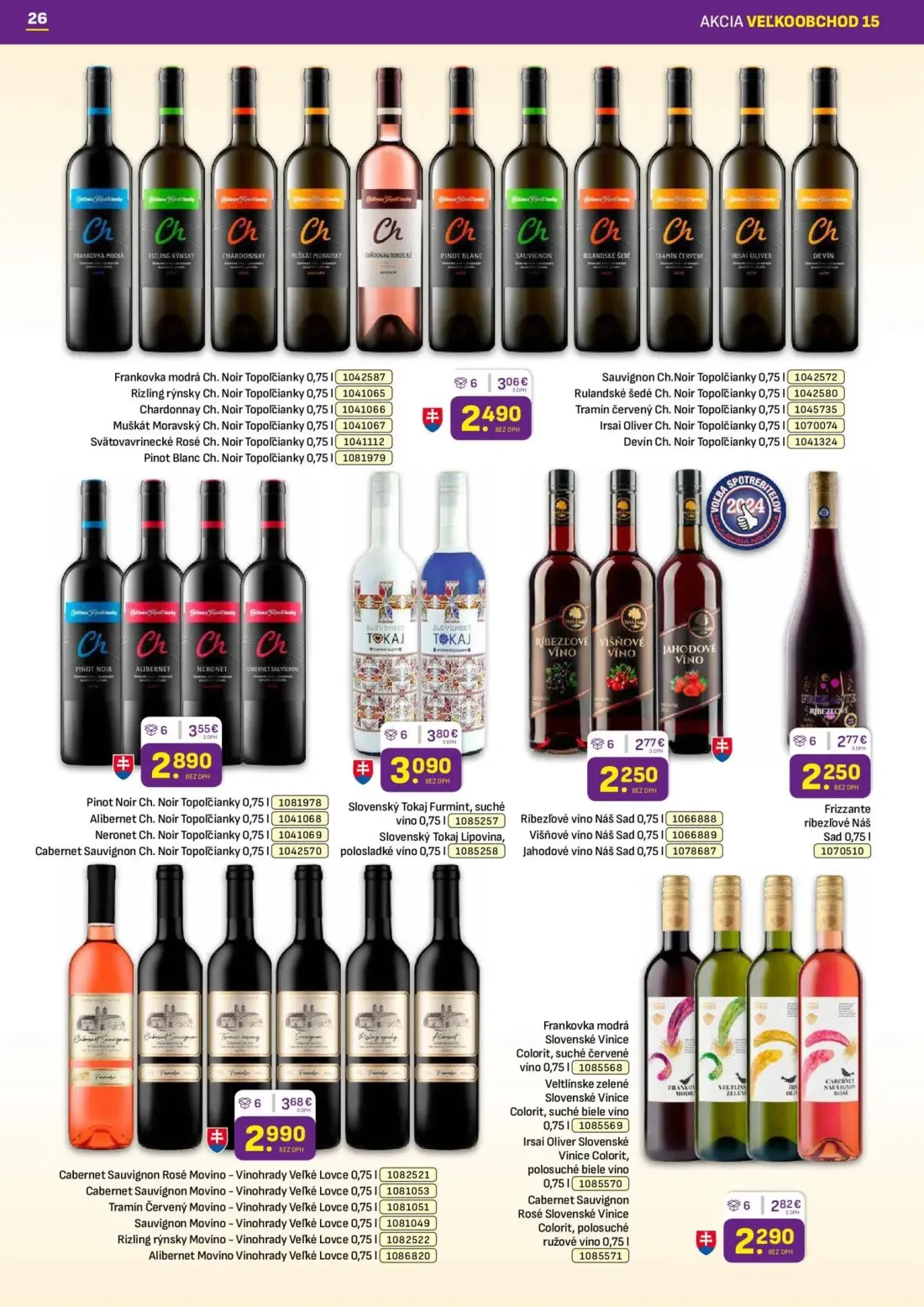 Libex leták, strana 26 z 36 — Frankovka modrá Ch. Noir Topoľčianky, Rizling rýnsky Ch. Noir Topoľčianky, Chardonnay Ch. Noir…