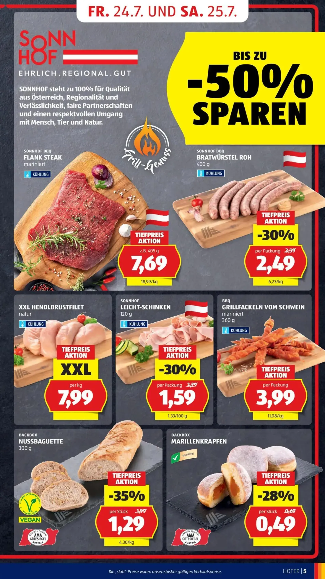 Hofer Prospekt, Seite 11 von 52 — BRATWÜRSTEL ROH, LEICHT-SCHINKEN, NUSSBAGUETTE