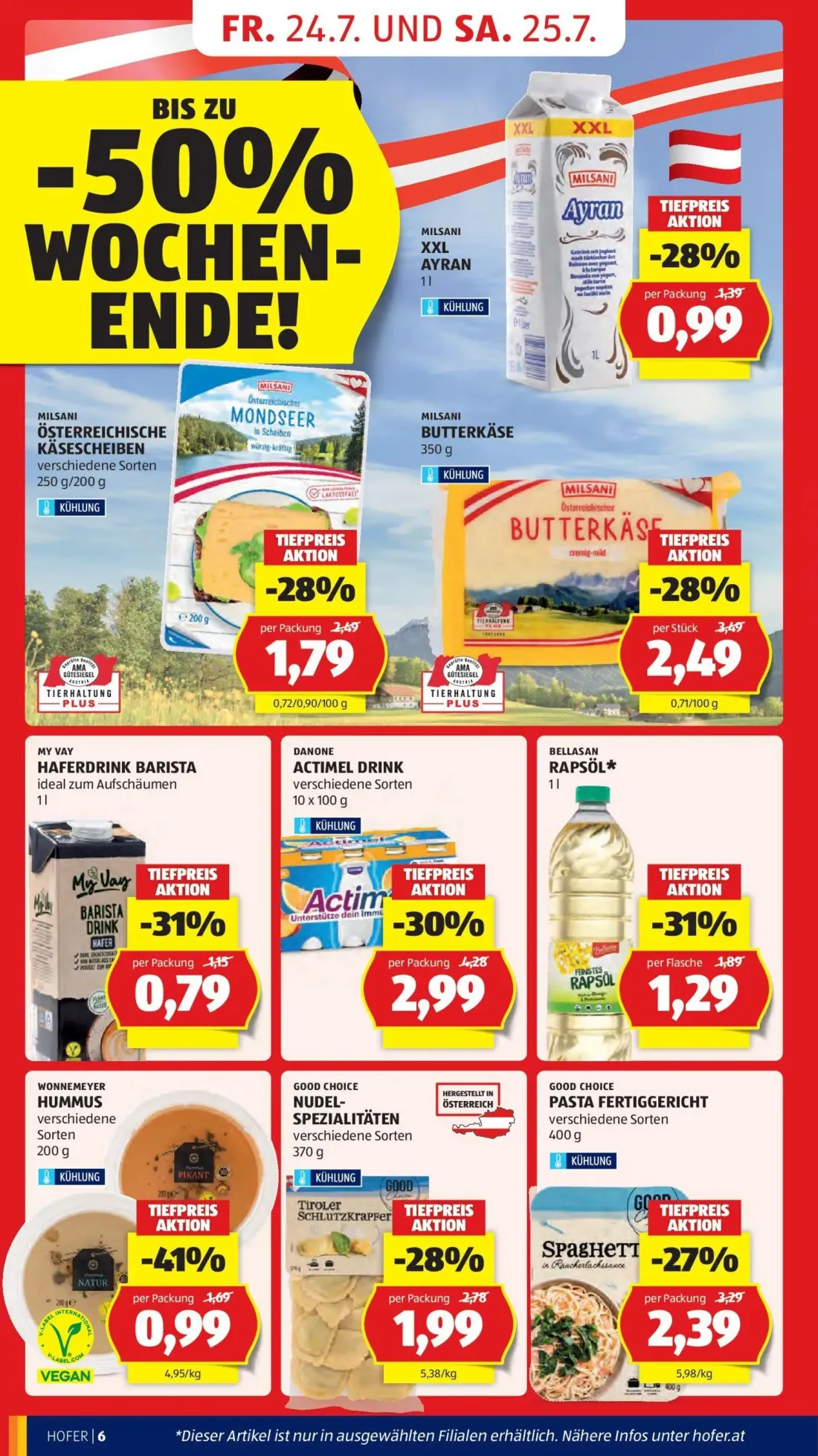 Hofer Prospekt, Seite 12 von 52 — DANONE ACTIMEL DRINK, MILSANI BUTTERKÄSE, GOOD CHOICE PASTA FERTIGGERICHT
