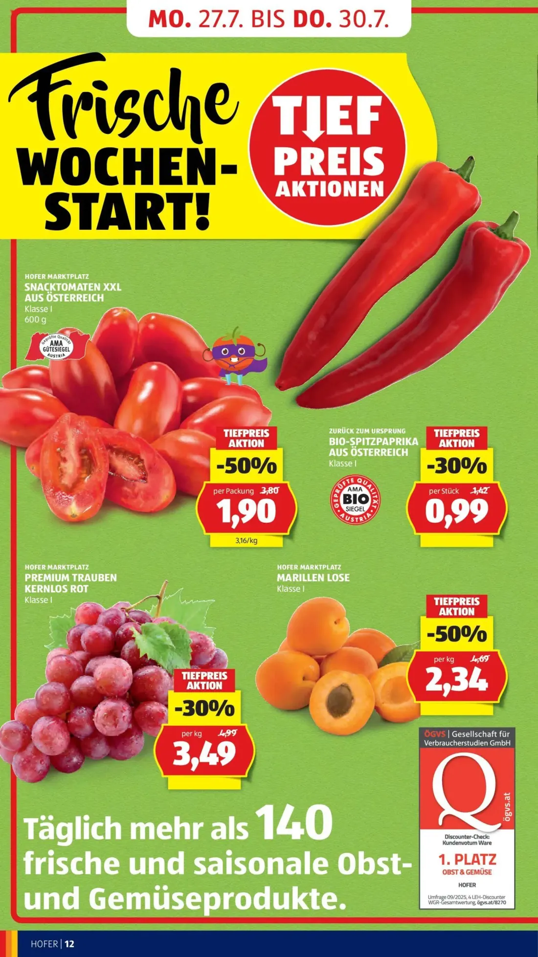 Hofer Prospekt, Seite 18 von 52 — MARILLEN LOSE, SNACKTOMATEN XXL, PREMIUM TRAUBEN KERNLOS ROT