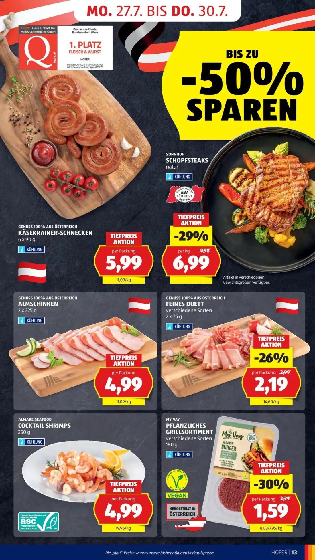 Hofer Prospekt, Seite 19 von 52 — SCHOPFSTEAKS natur, FEINES DUETT, PFLANZLICHES GRILLSORTIMENT
