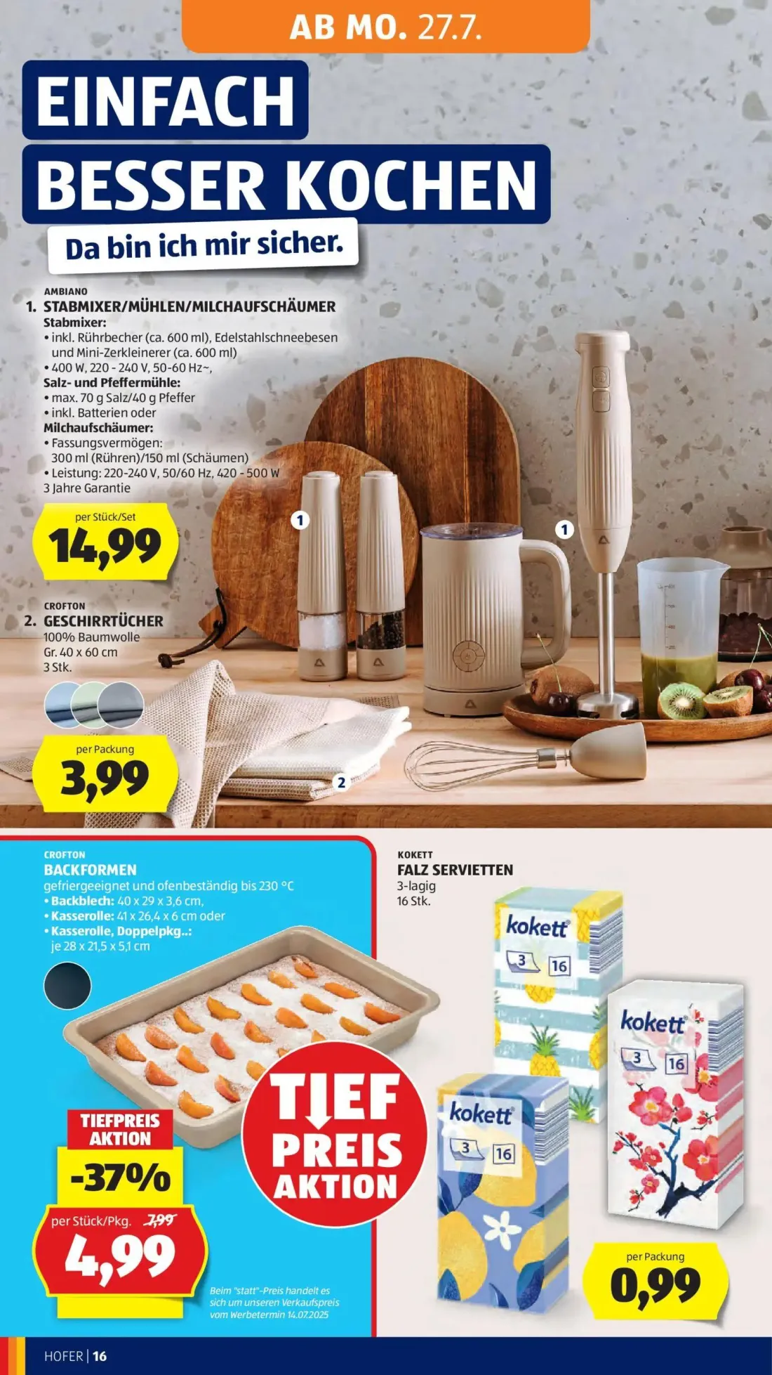 Hofer Prospekt, Seite 26 von 52 — BACKFORMEN, STABMIXER/MÜHLEN/MILCHAUFSCHÄUMER, GESCHIRRTÜCHER