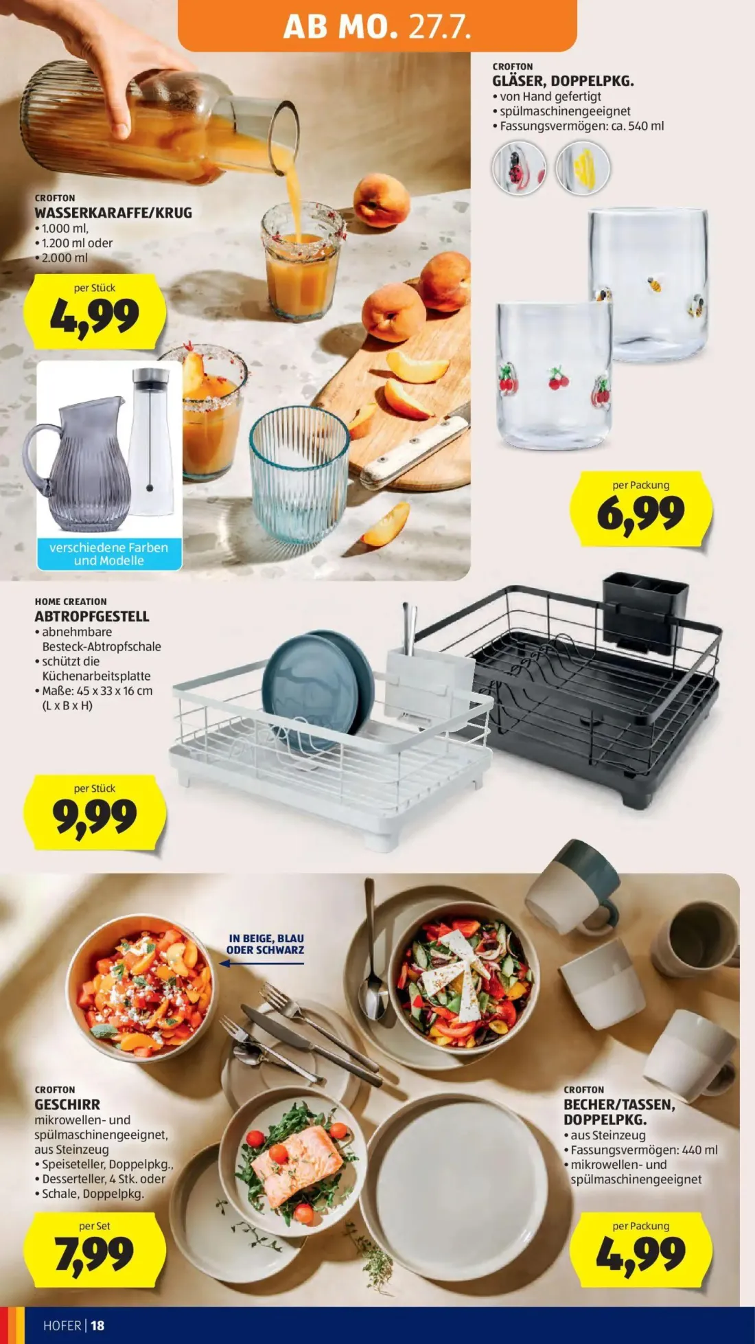 Hofer Prospekt, Seite 28 von 52 — WASSERKARAFFE/KRUG, GLÄSER, DOPPELPKG., ABTROPFGESTELL