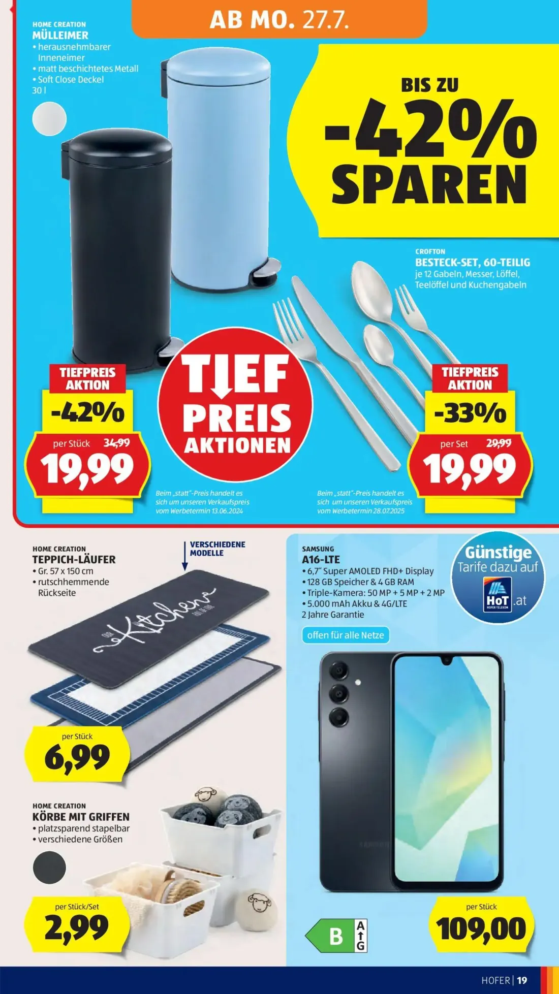Hofer Prospekt, Seite 29 von 52 — MÜLLEIMER, BESTECK-SET, TEPPICH-LÄUFER