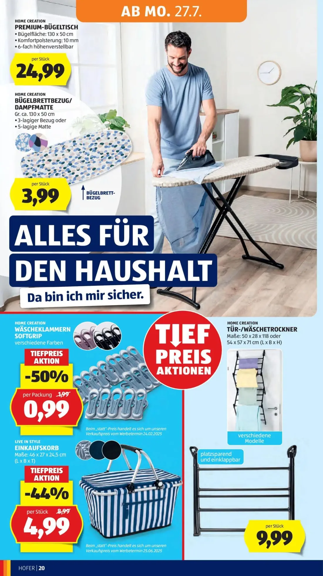 Hofer Prospekt, Seite 30 von 52 — EINKAUFSKORB, WÄSCHEKLAMMERN SOFTGRIP, PREMIUM-BÜGELTISCH