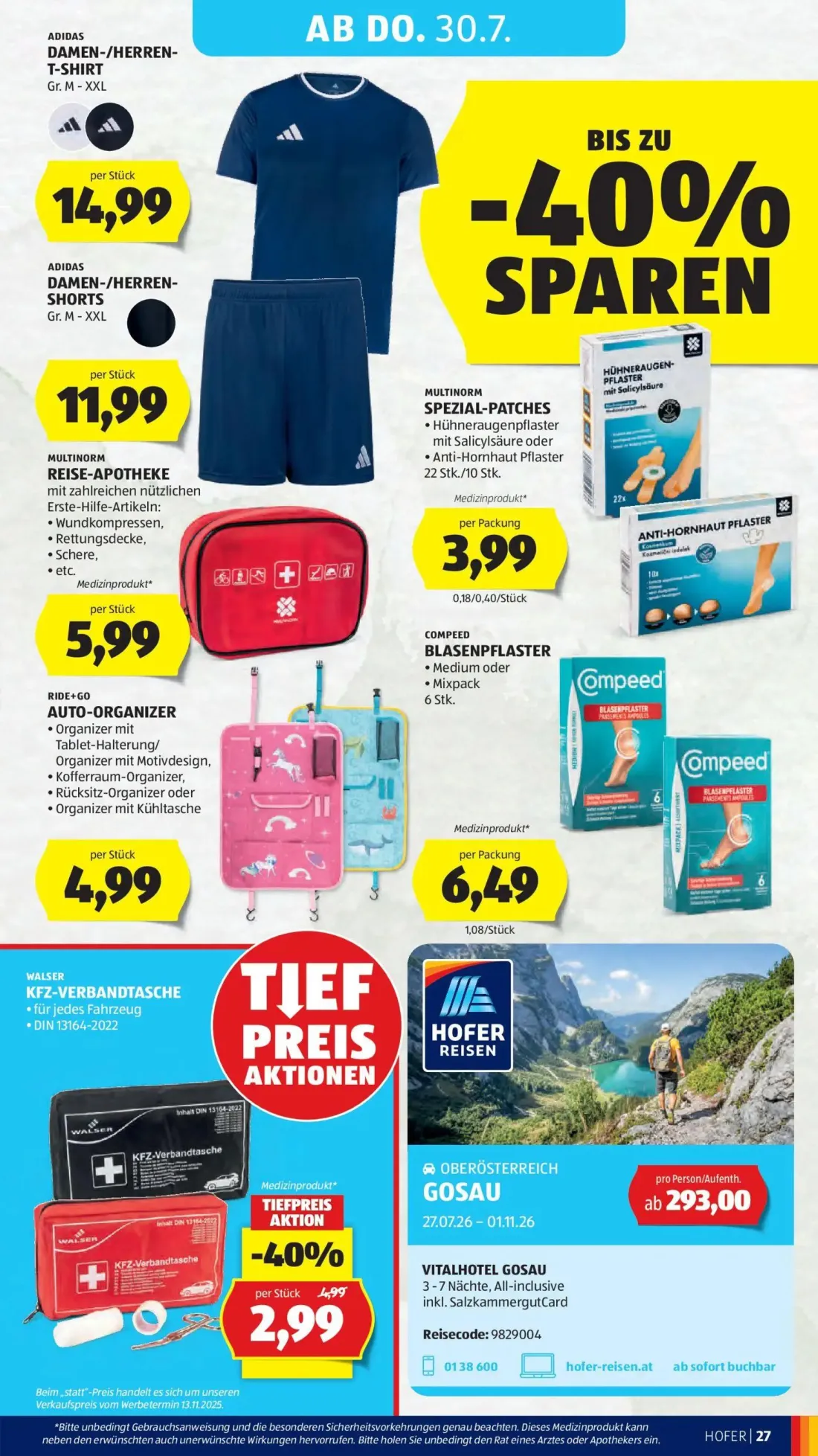 Hofer Prospekt, Seite 37 von 52 — WALSER KFZ-VERBANDTASCHE, ADIDAS DAMEN-/HERREN-T-SHIRT, ADIDAS DAMEN-/HERREN-SHORTS