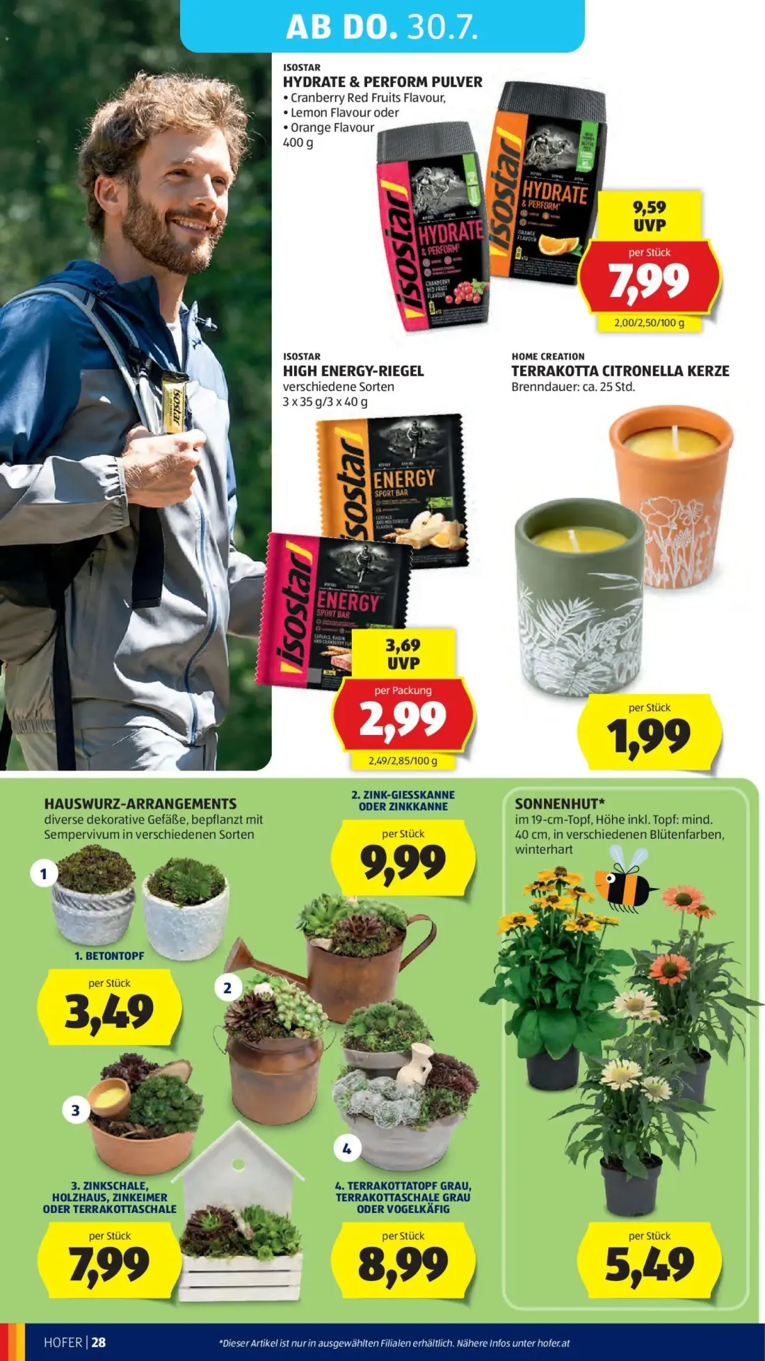 Hofer Prospekt, Seite 38 von 52 — HYDRATE & PERFORM PULVER, HIGH ENERGY-RIEGEL, TERRAKOTTA CITRONELLA KERZE