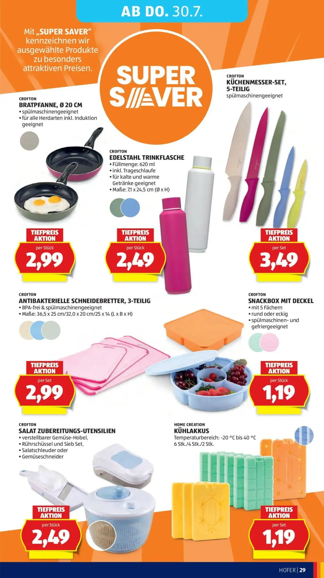Hofer Prospekt, Seite 39 von 52 — BRATPFANNE, Ø 20 CM, EDELSTAHL TRINKFLASCHE, KÜCHENMESSER-SET, 5-TEILIG