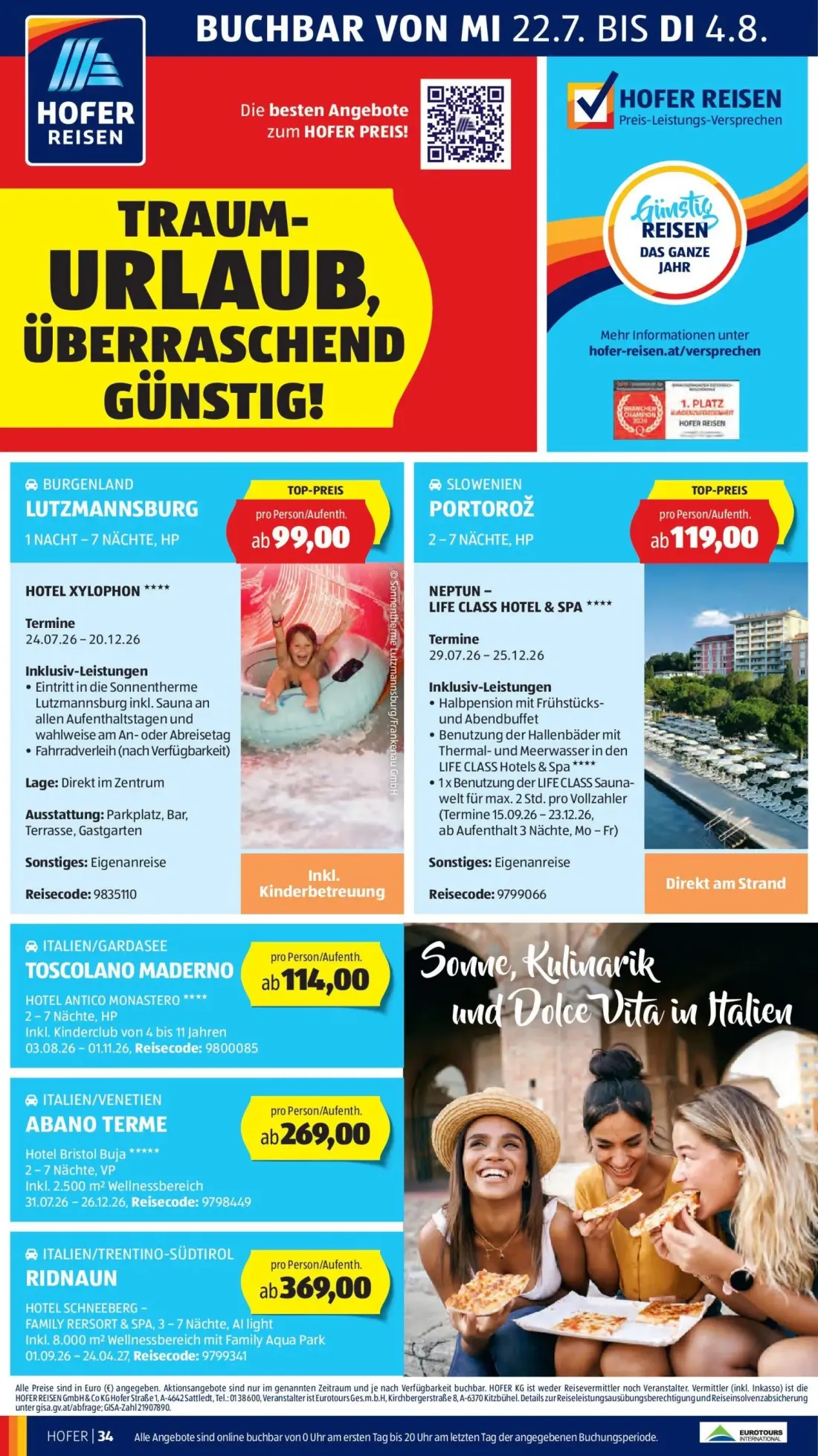 Hofer Prospekt, Seite 44 von 52 — LUTZMANNSBURG, PORTOROŽ, TOSCOLANO MADERNO
