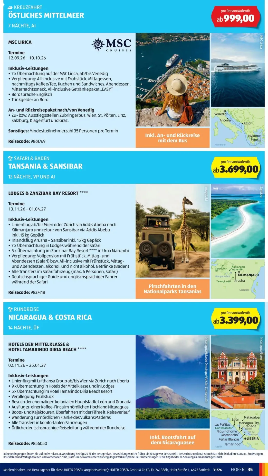 Hofer Prospekt, Seite 45 von 52 — KREUZFAHRT ÖSTLICHES MITTELMEER MSC LIRICA, SAFARI & BADEN TANSANIA & SANSIBAR LODGES & ZA…