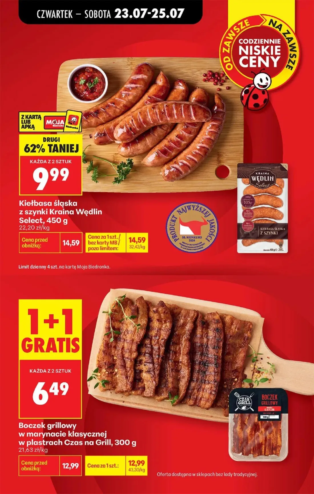 Biedronka gazetka, strona 7 z 98 — Boczek grillowy w marynacie klasycznej w plastrach Czas na Grill, Kiełbasa śląska z szynk…