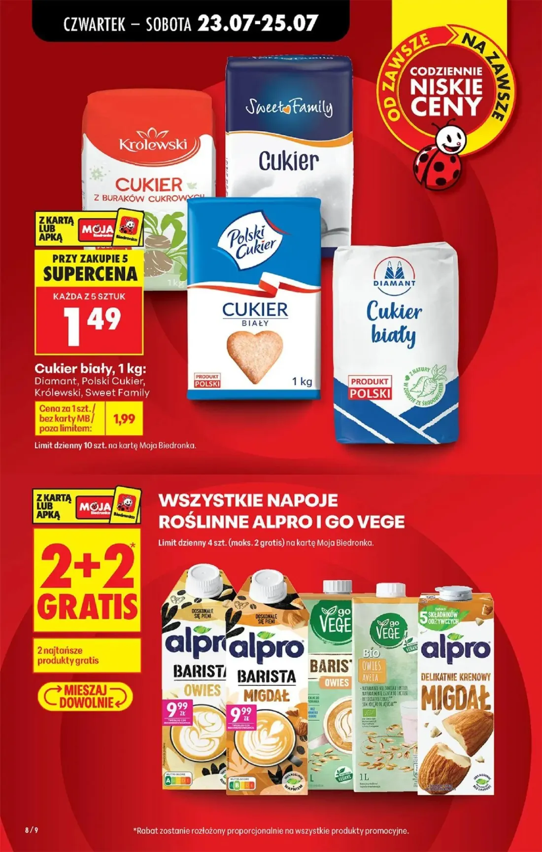 Biedronka gazetka, strona 8 z 98 — Cukier biały, Alpro Barista Owies, Alpro Barista Migdał